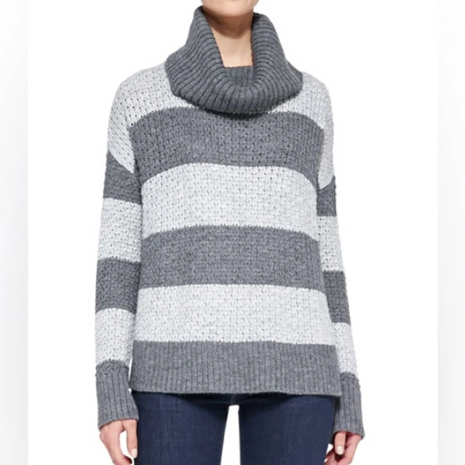 Alice   Olivia Rya Wool Blend Striped Turtleneck Funnel Neck Sweater (Small)