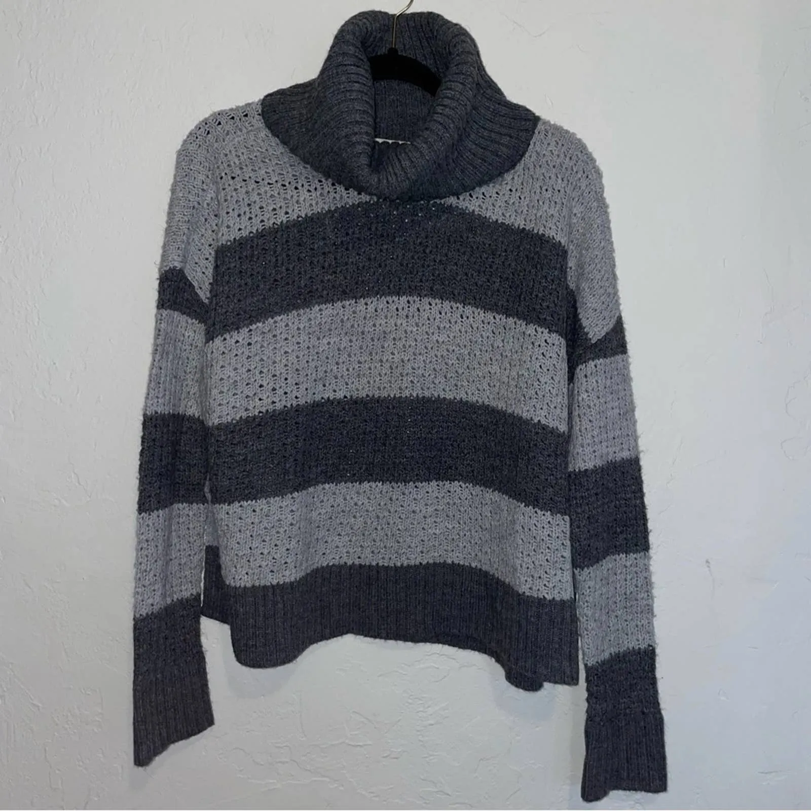 Alice   Olivia Rya Wool Blend Striped Turtleneck Funnel Neck Sweater (Small)