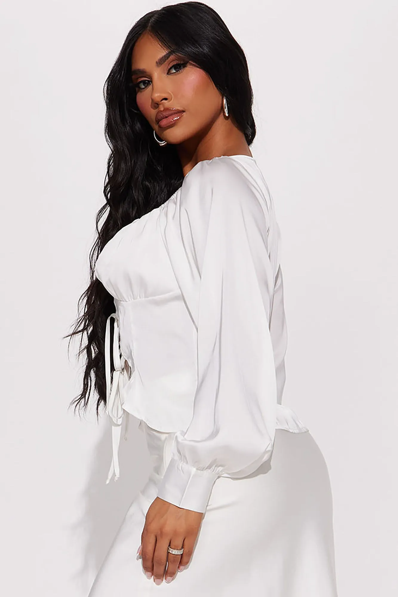 Always Carefree Satin Blouse Top - Off White