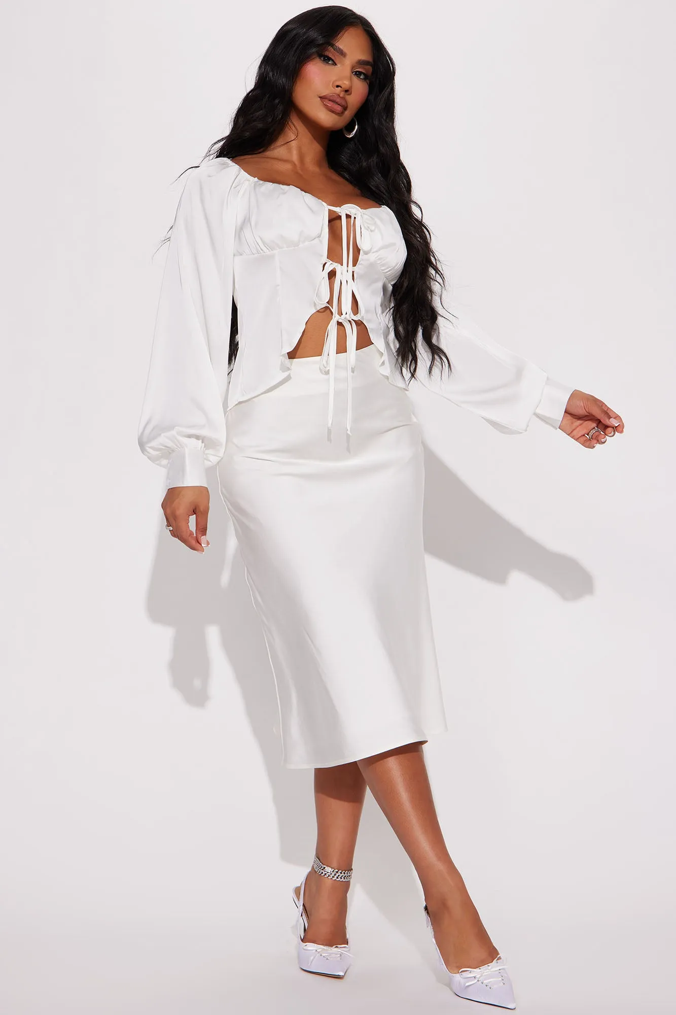 Always Carefree Satin Blouse Top - Off White
