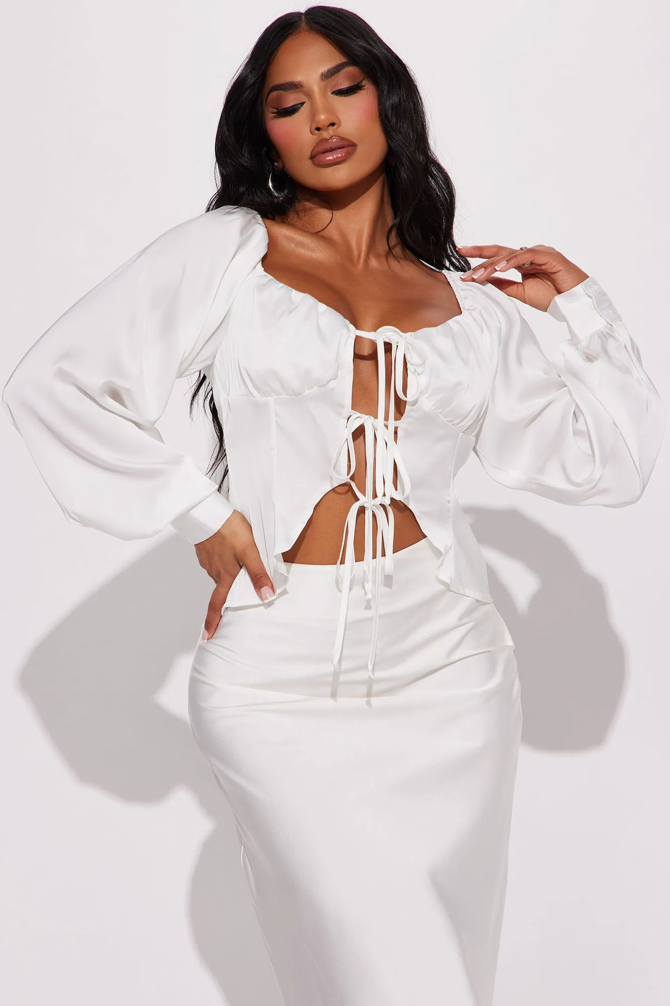 Always Carefree Satin Blouse Top - Off White