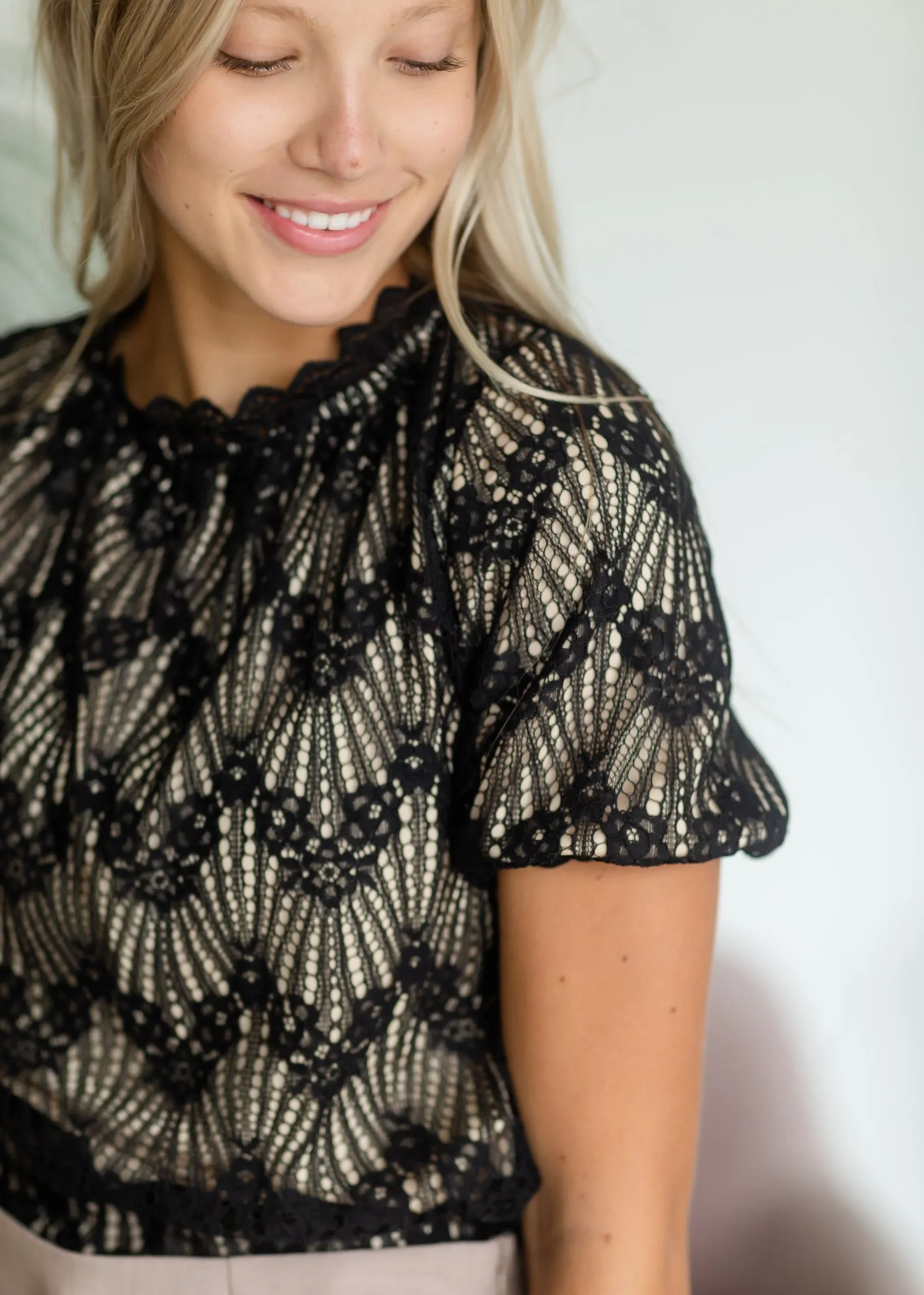 Black Eyelet Mock Neck Blouse - FINAL SALE