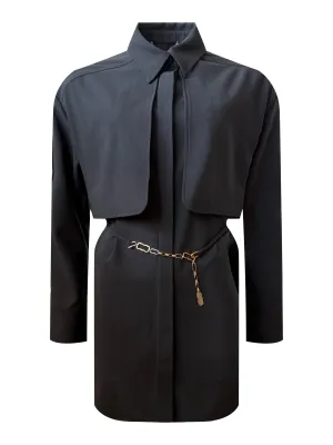 Black Fine Wool Jacket with Agnona Chain Belt