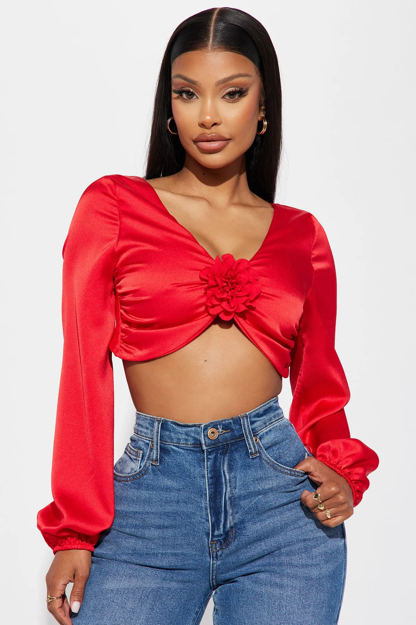 Blooming Baddie Satin Top - Red