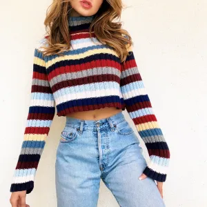 Cropped Striped Turtleneck Sweater