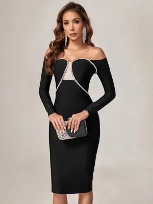 Crystal Mesh Off Shoulder Dress