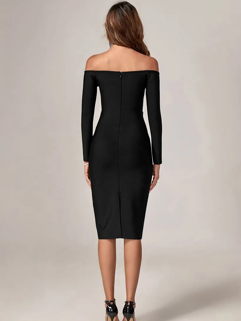 Crystal Mesh Off Shoulder Dress