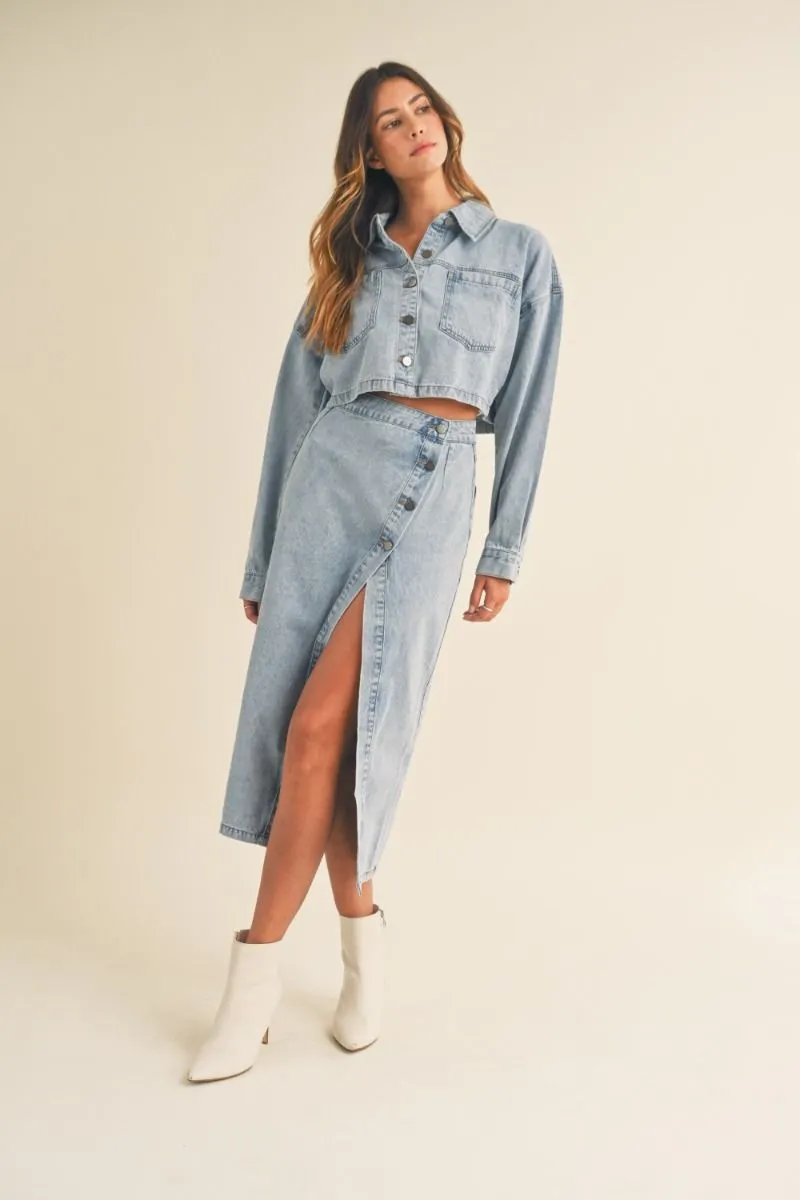 Denim Jacket and Skirt Set, Light Denim