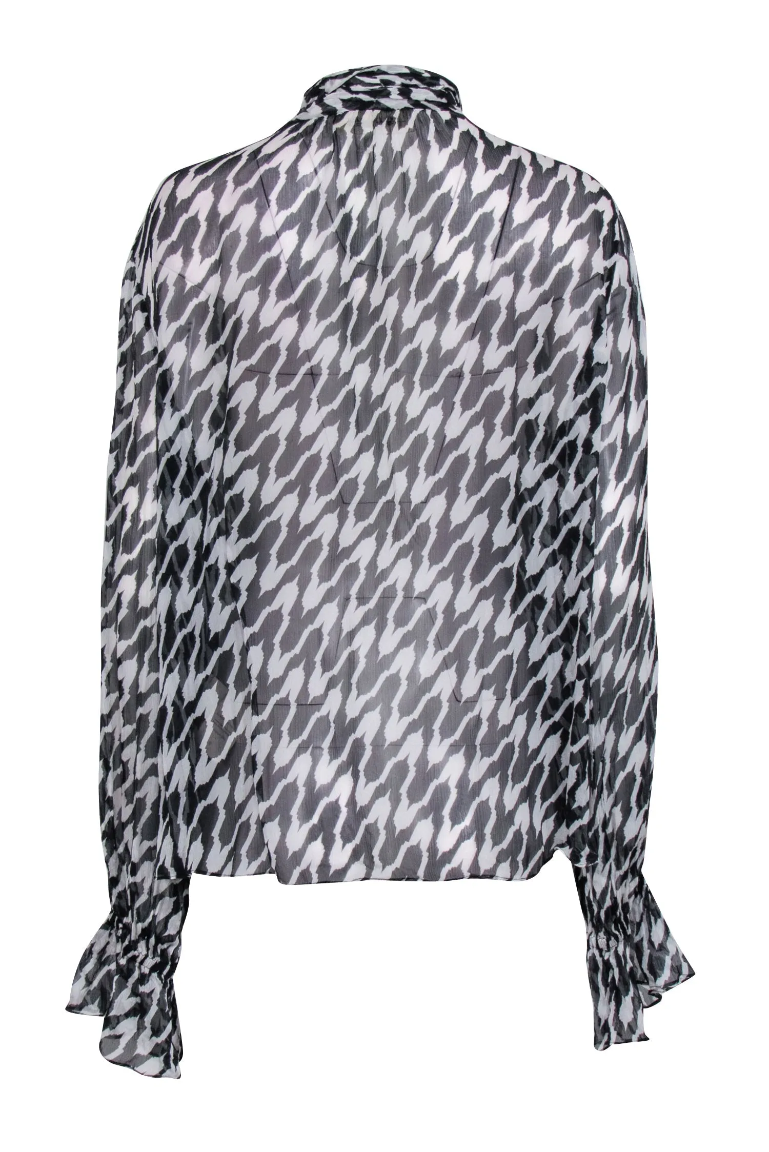 Diane von Furstenberg - Sheer Black & White Zebra Print Blouse w/ Front Tie Sz XL