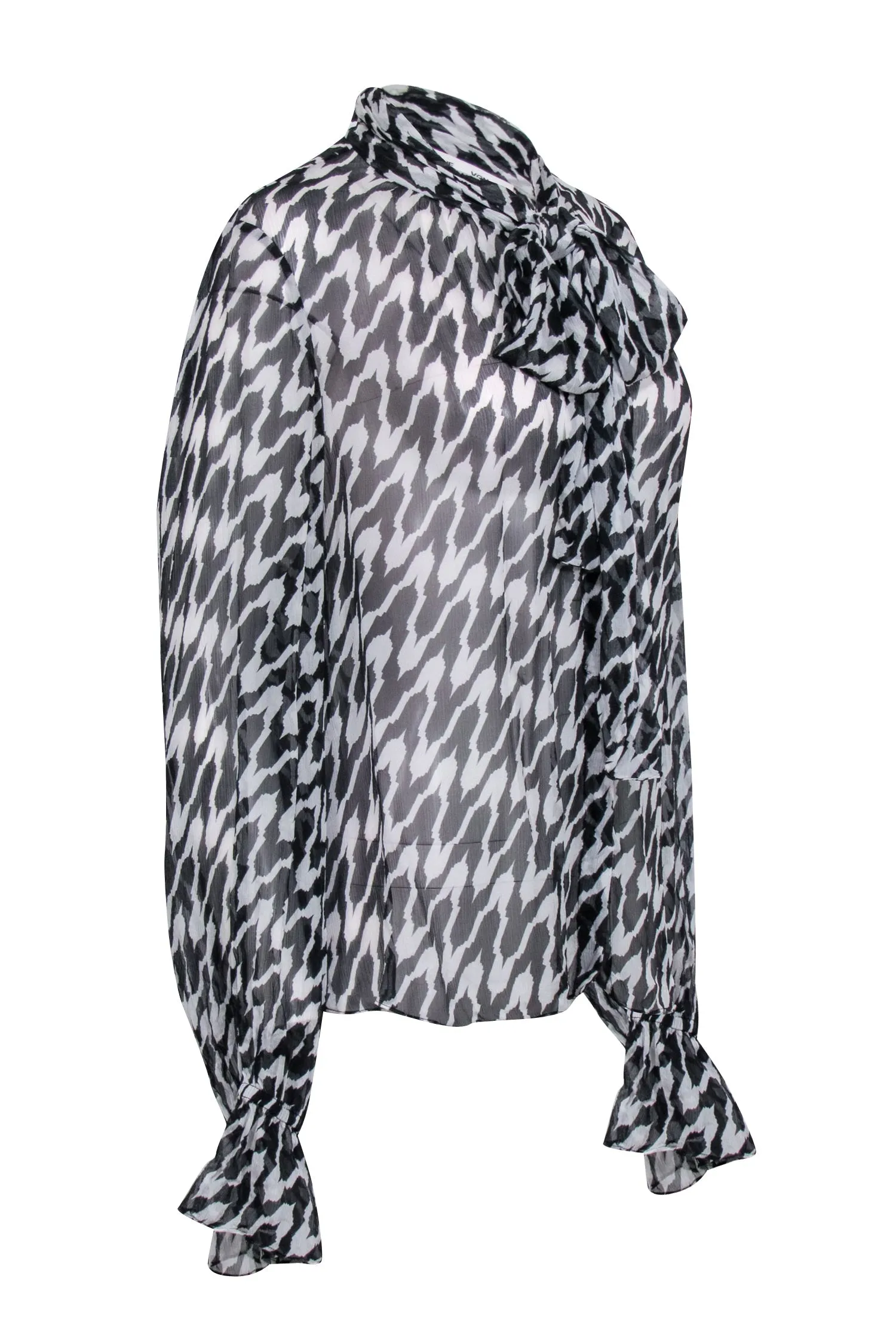 Diane von Furstenberg - Sheer Black & White Zebra Print Blouse w/ Front Tie Sz XL