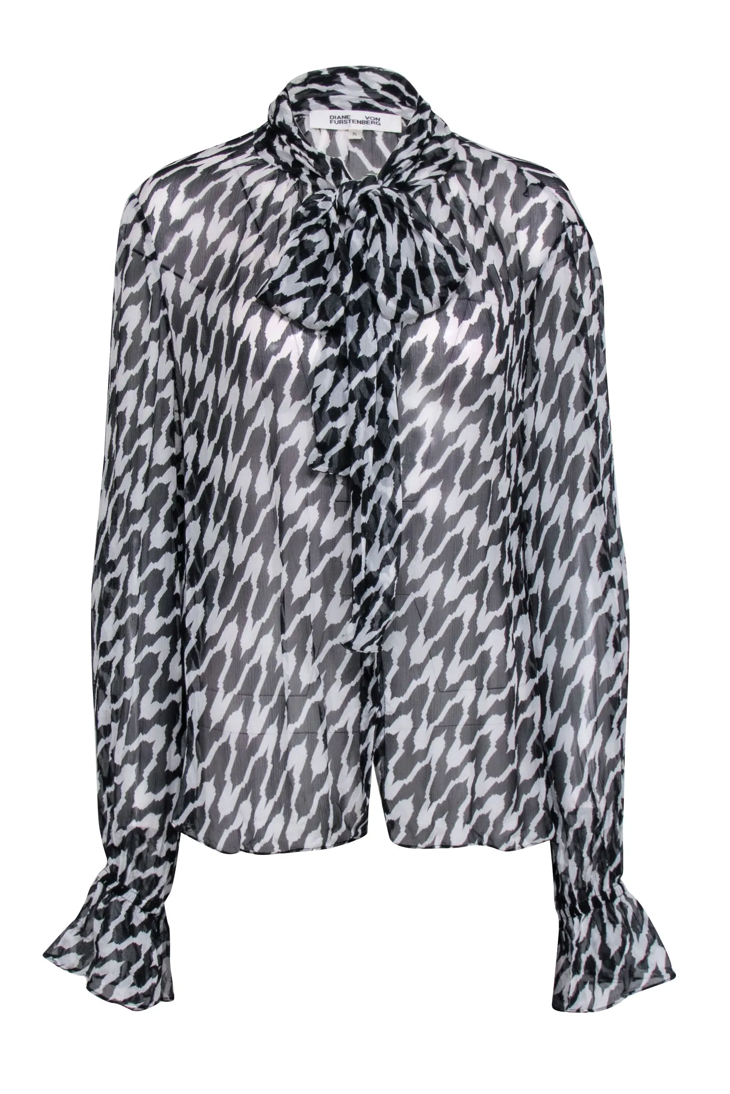 Diane von Furstenberg - Sheer Black & White Zebra Print Blouse w/ Front Tie Sz XL
