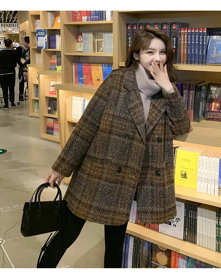 Elegant Plaid Wool Blend Coat