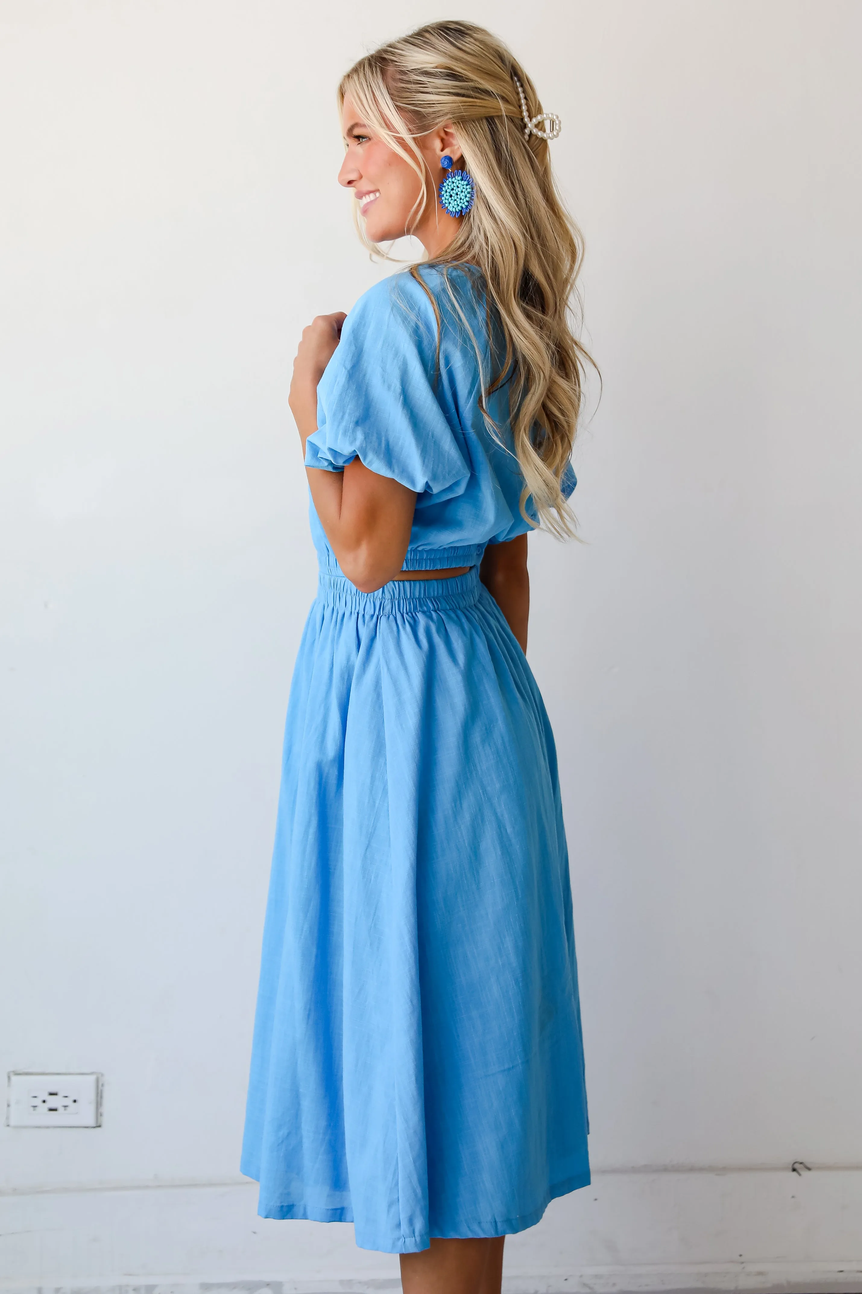 FINAL SALE - Effortless Crush Blue Cutout Midi Dress