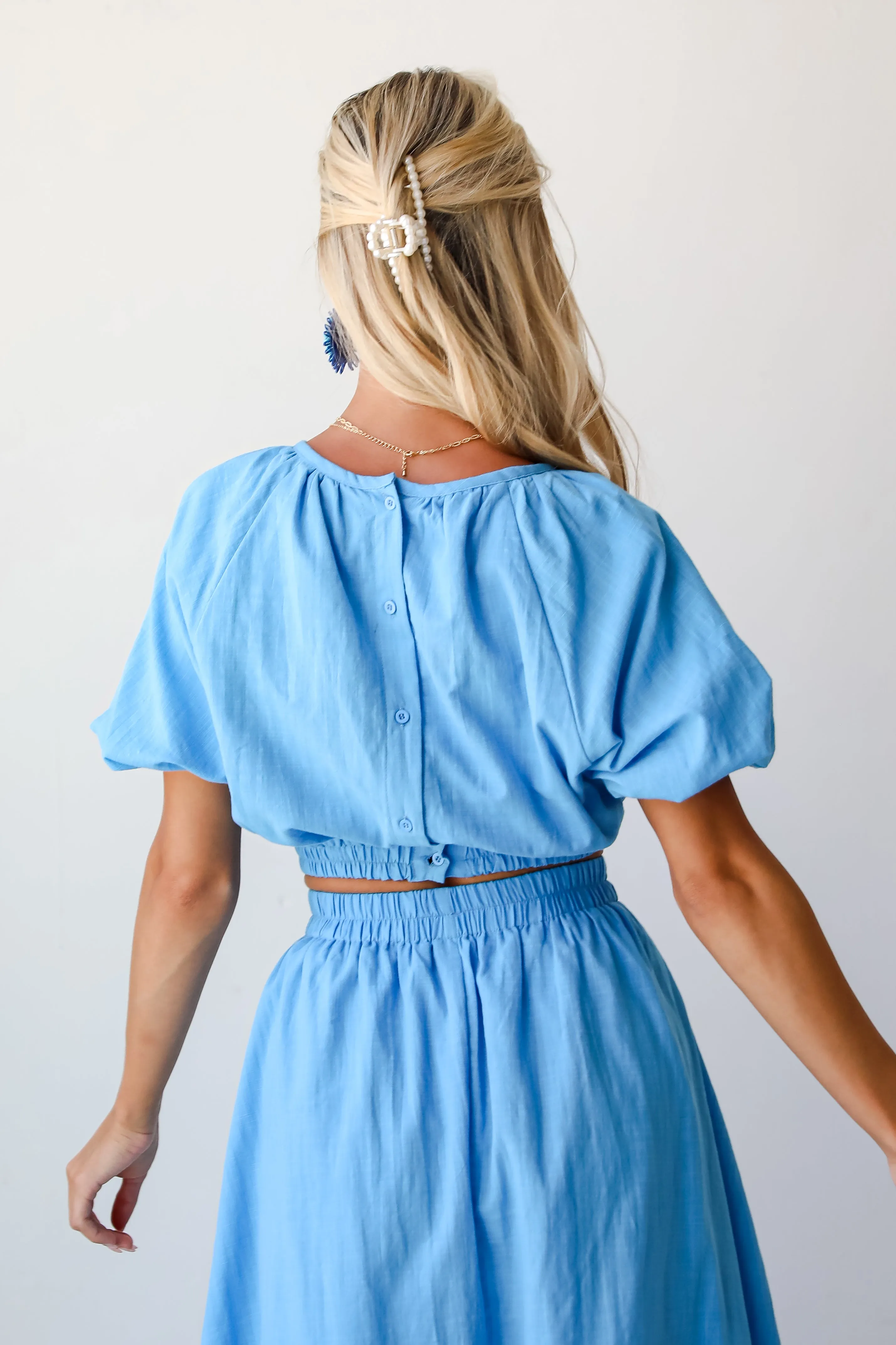 FINAL SALE - Effortless Crush Blue Cutout Midi Dress