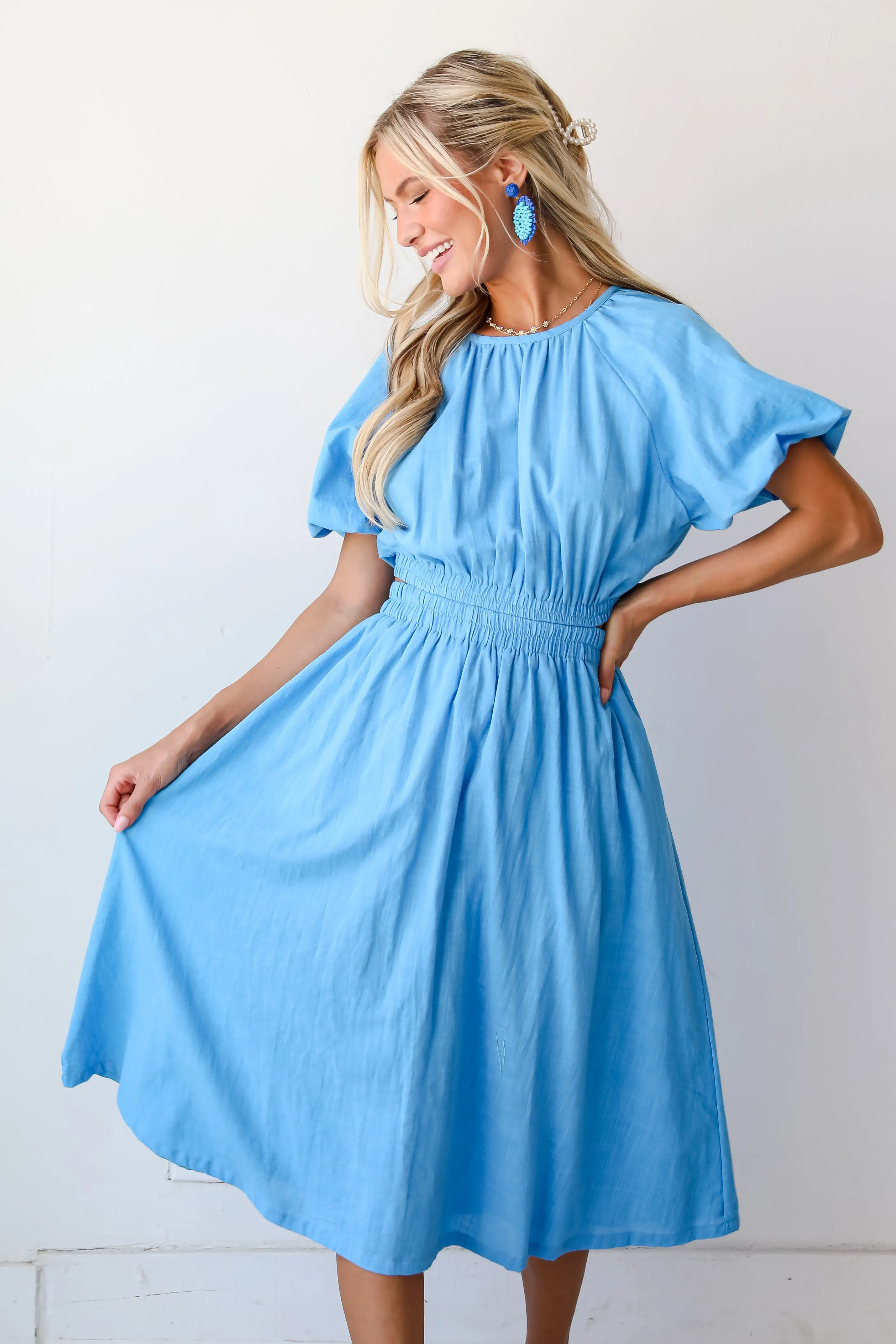 FINAL SALE - Effortless Crush Blue Cutout Midi Dress