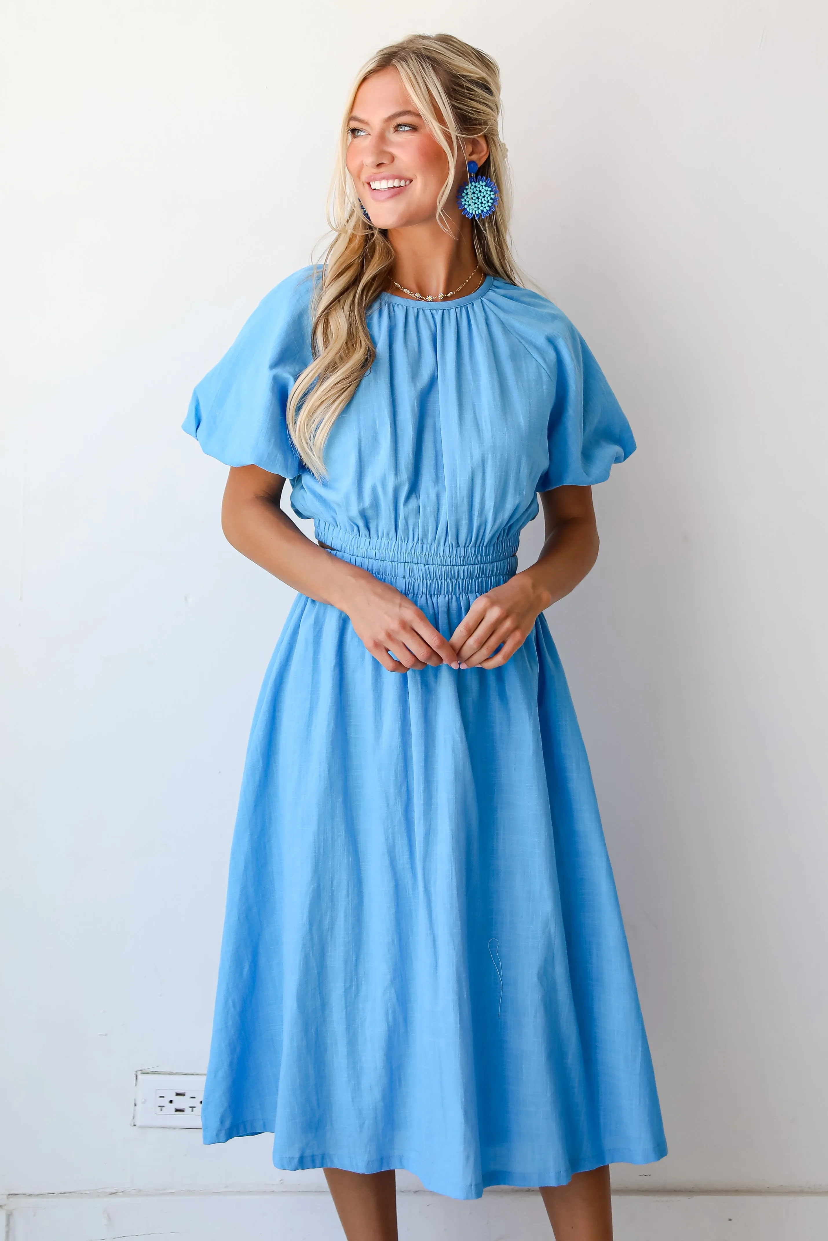 FINAL SALE - Effortless Crush Blue Cutout Midi Dress