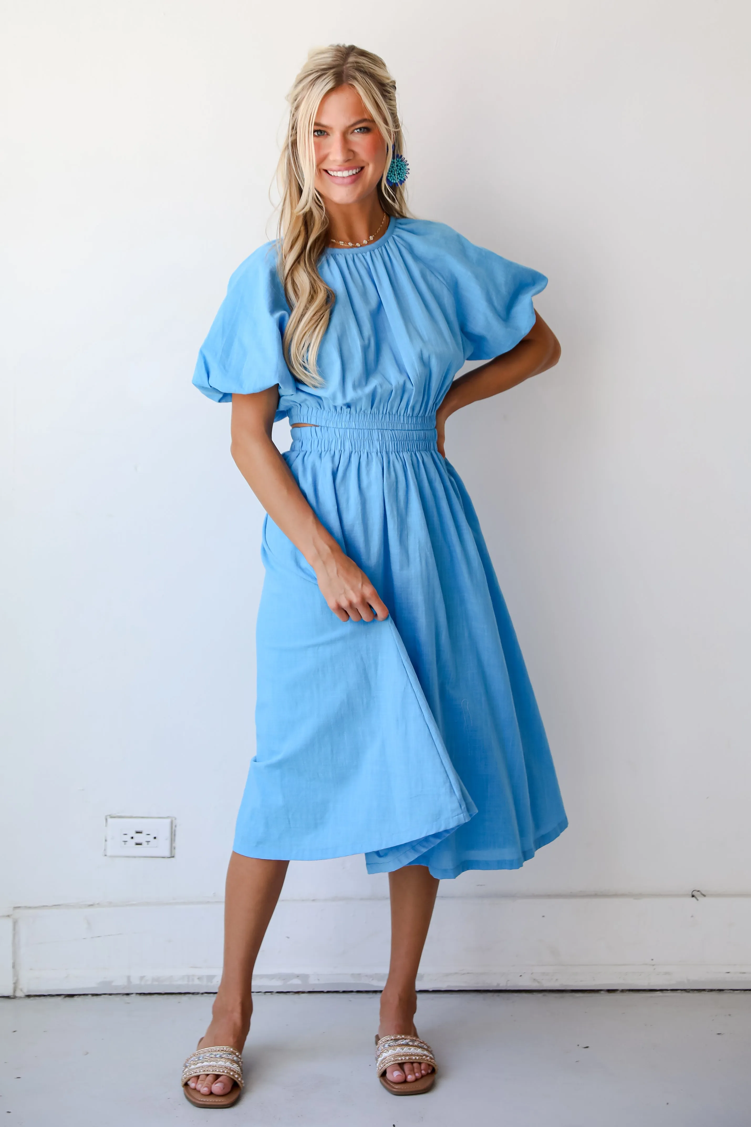 FINAL SALE - Effortless Crush Blue Cutout Midi Dress