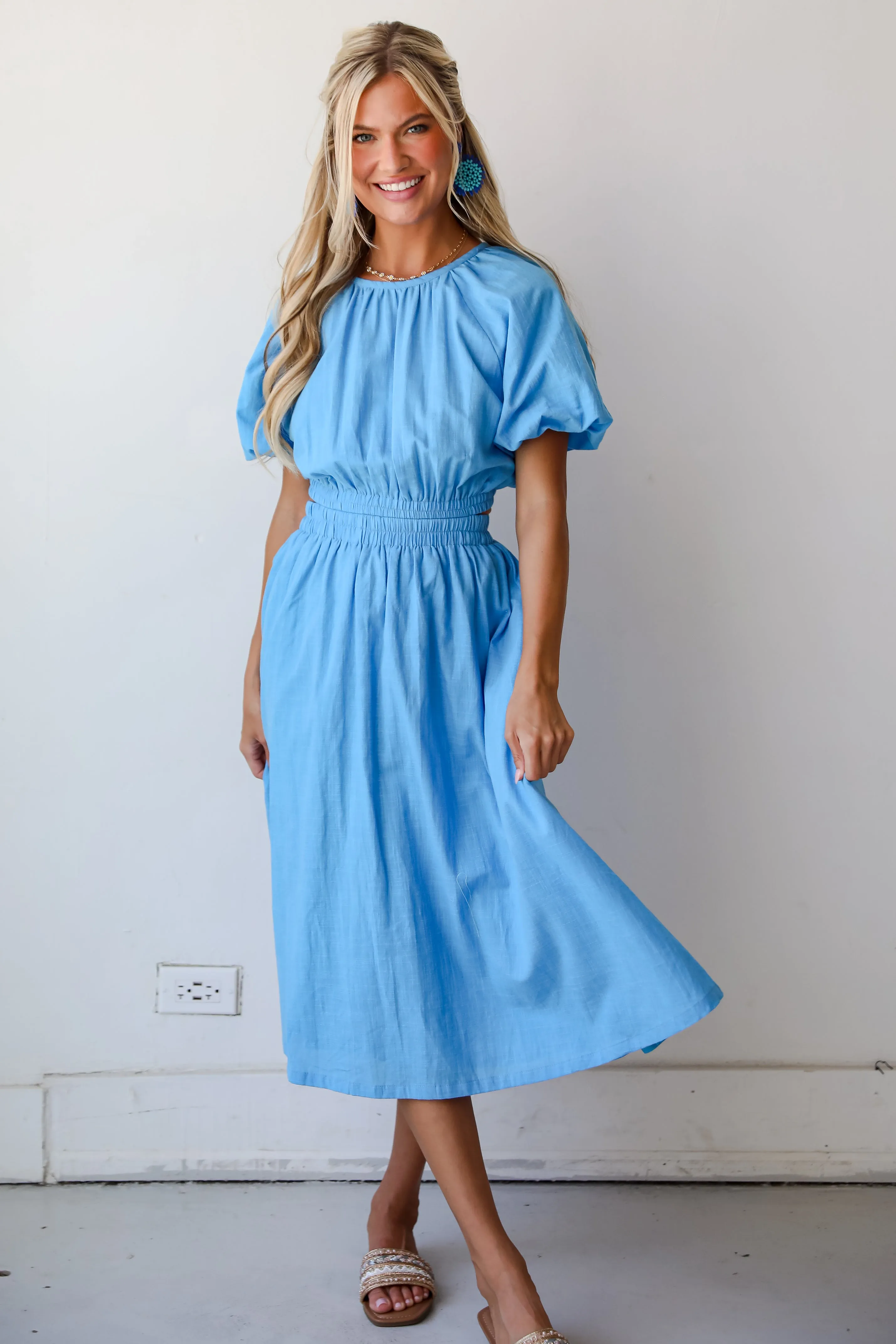 FINAL SALE - Effortless Crush Blue Cutout Midi Dress