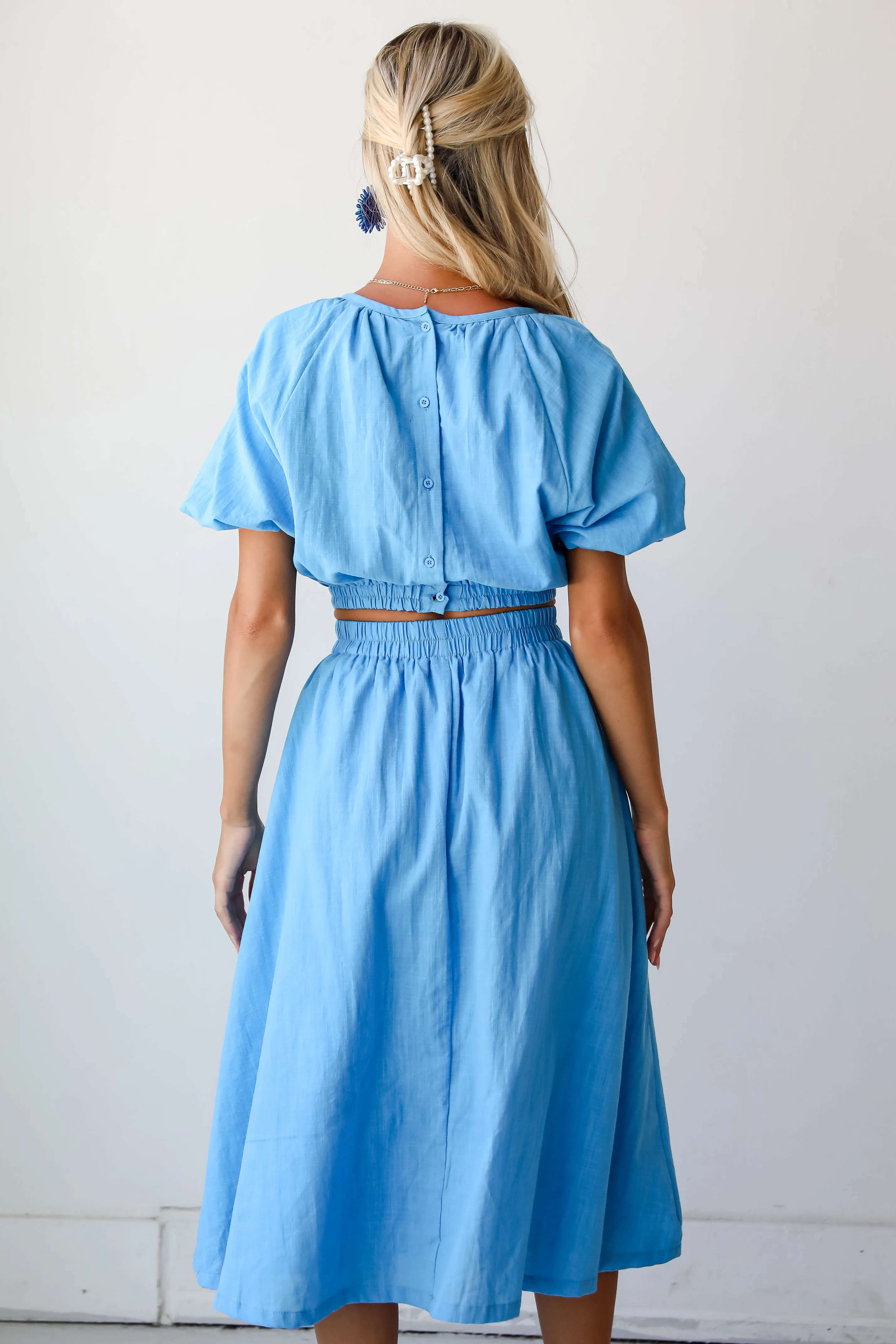 FINAL SALE - Effortless Crush Blue Cutout Midi Dress