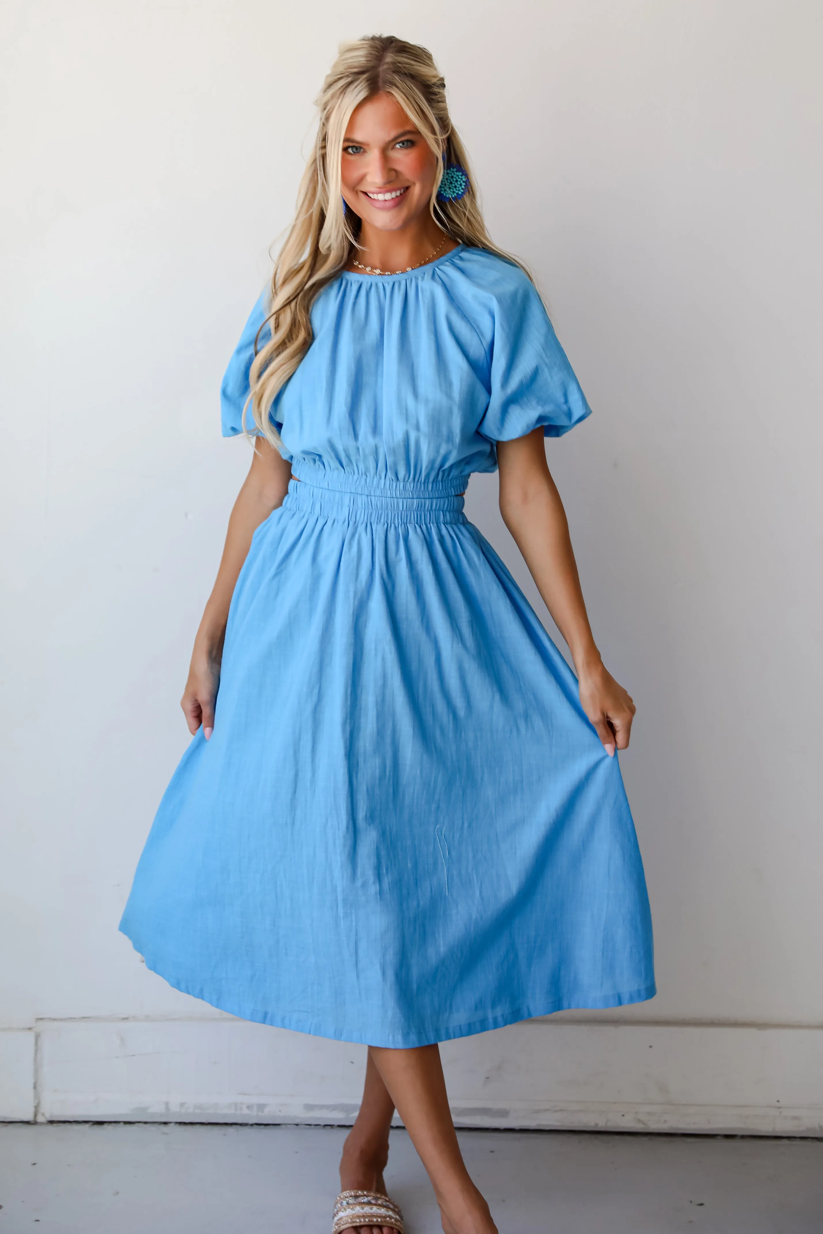 FINAL SALE - Effortless Crush Blue Cutout Midi Dress