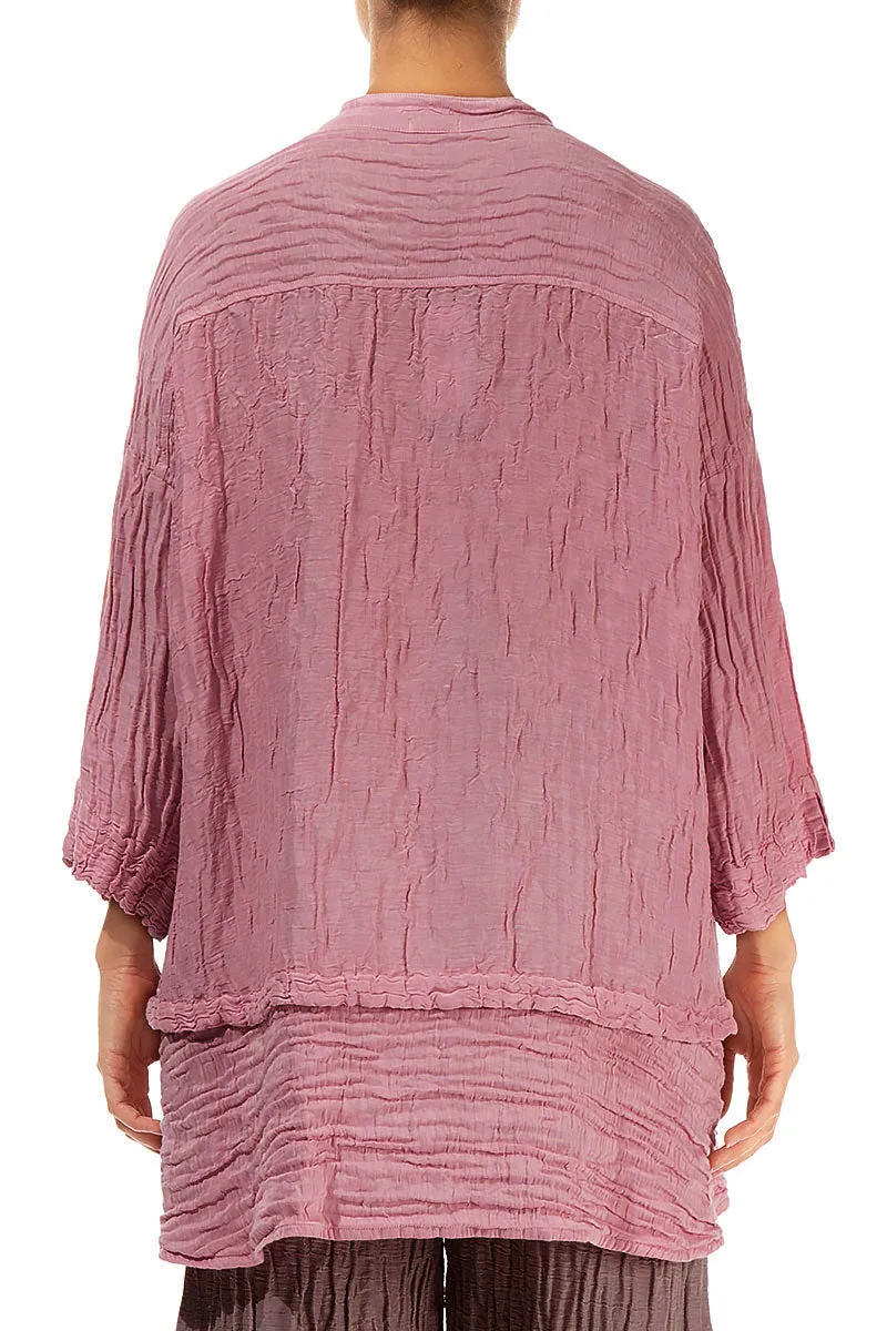 Flared Crinkled Mauve Taupe Silk Shirt