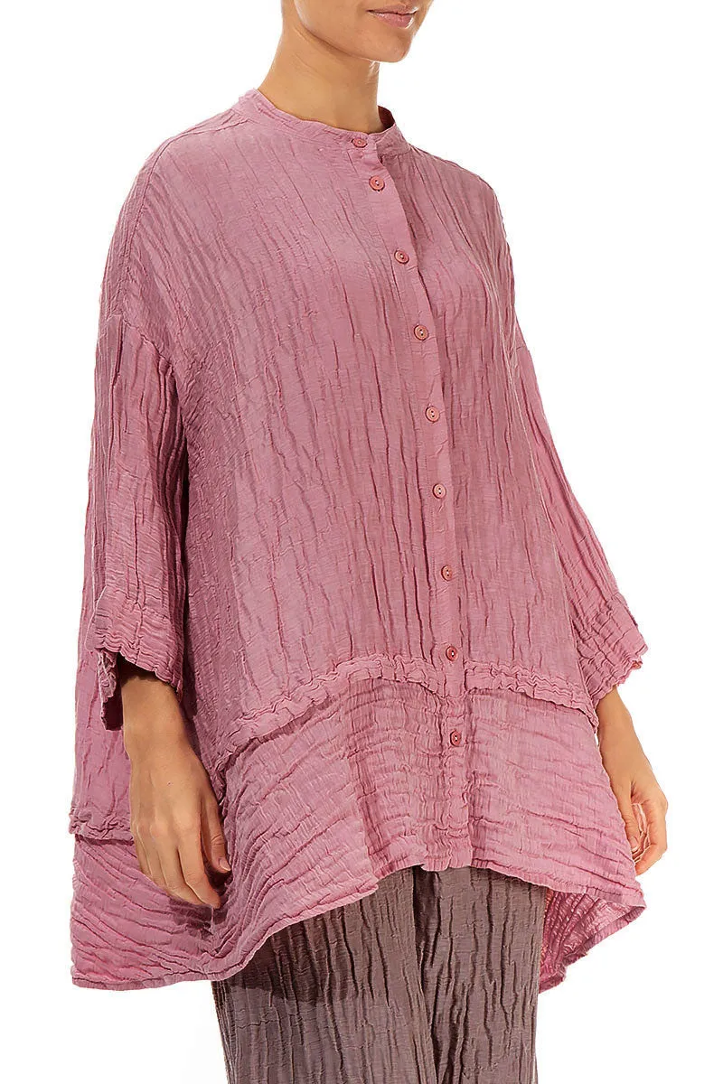 Flared Crinkled Mauve Taupe Silk Shirt