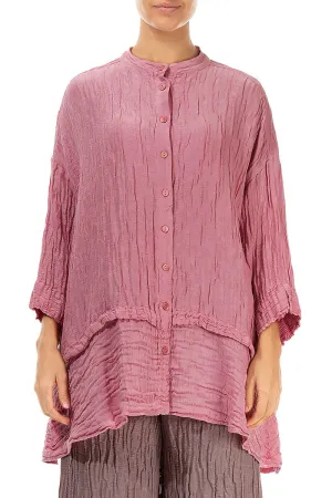 Flared Crinkled Mauve Taupe Silk Shirt