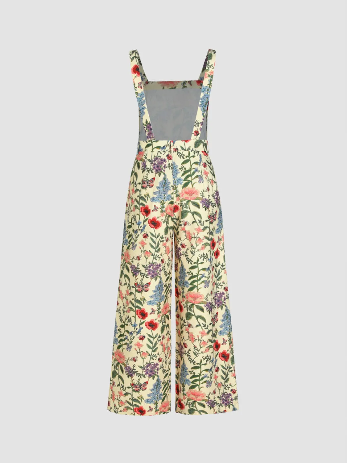 Floral Wide Leg Overalls Sleeveless Pants Jumpsuit Floral Romper