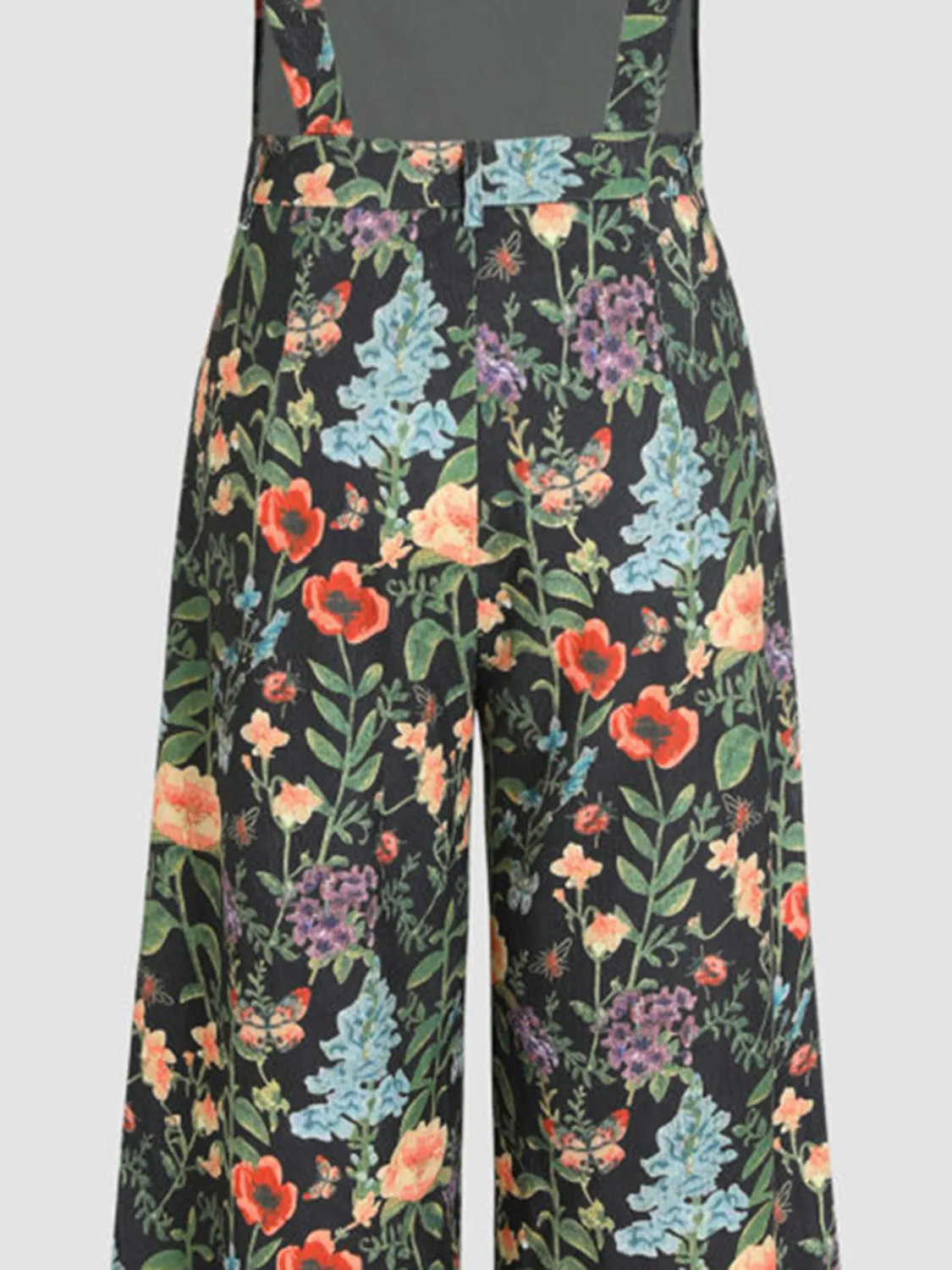 Floral Wide Leg Overalls Sleeveless Pants Jumpsuit Floral Romper