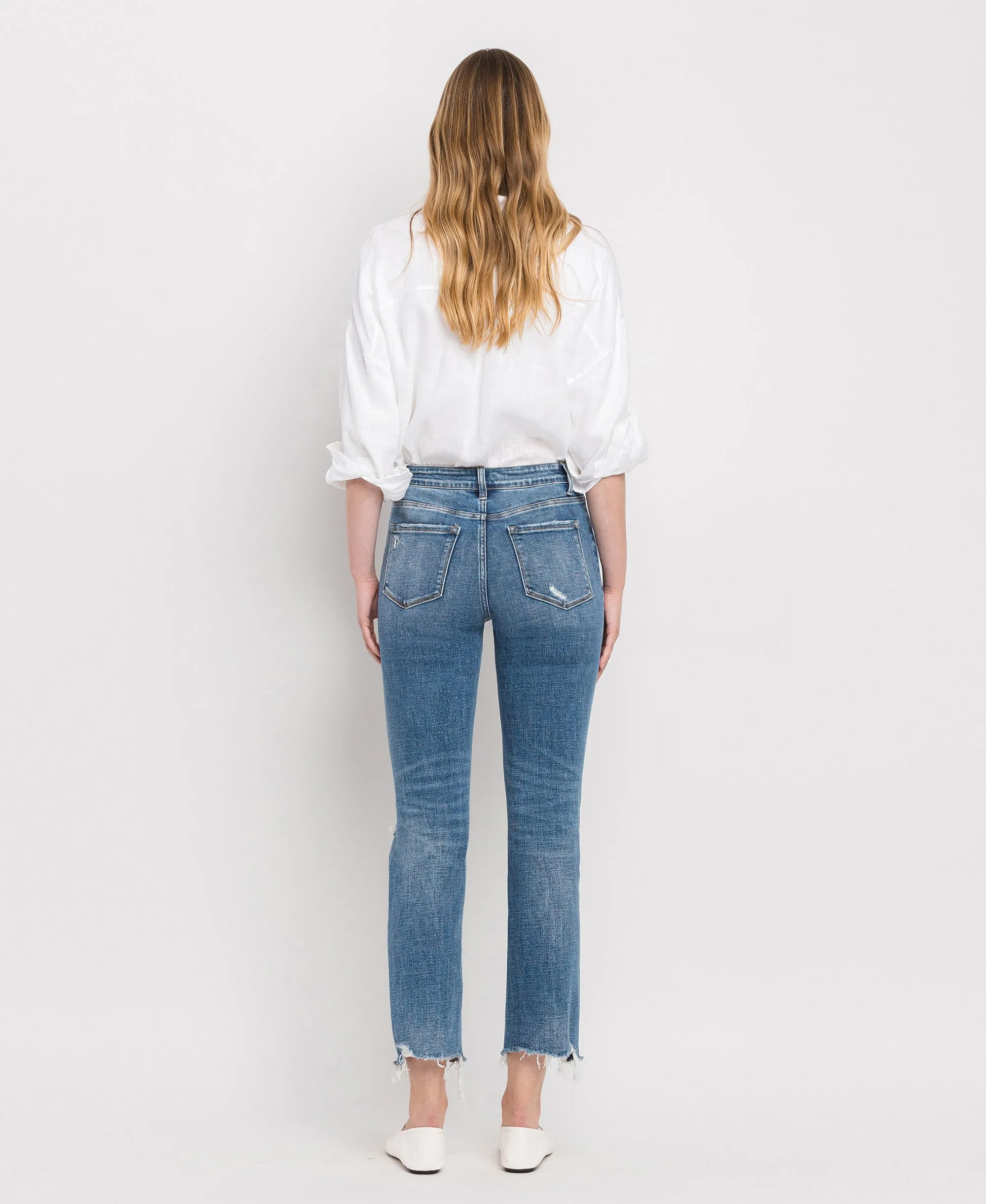 Flying Monkey - Holly - High Rise Distressed Hem Slim Straight Jeans - F5022