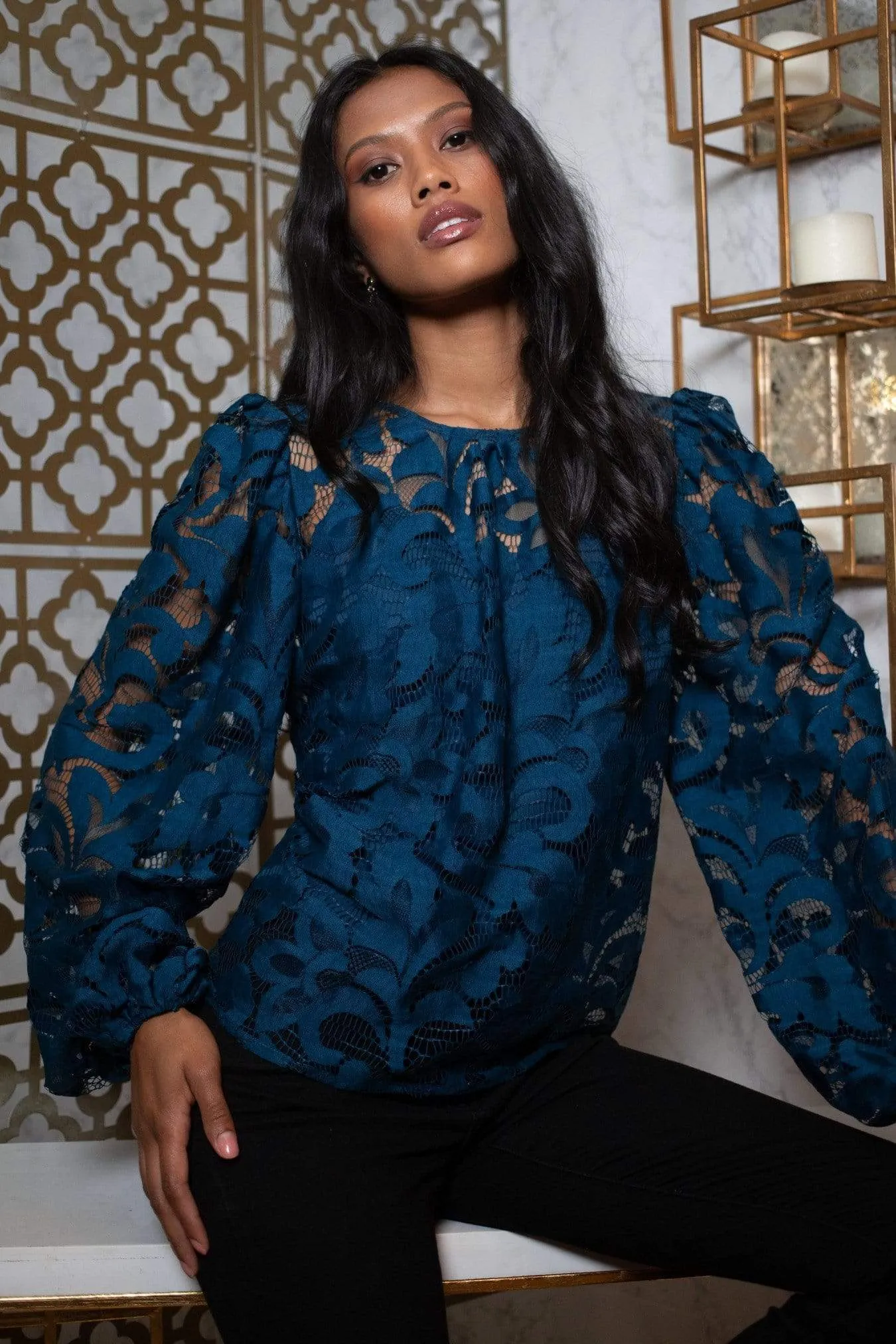 Harlow Top - Teal Lace