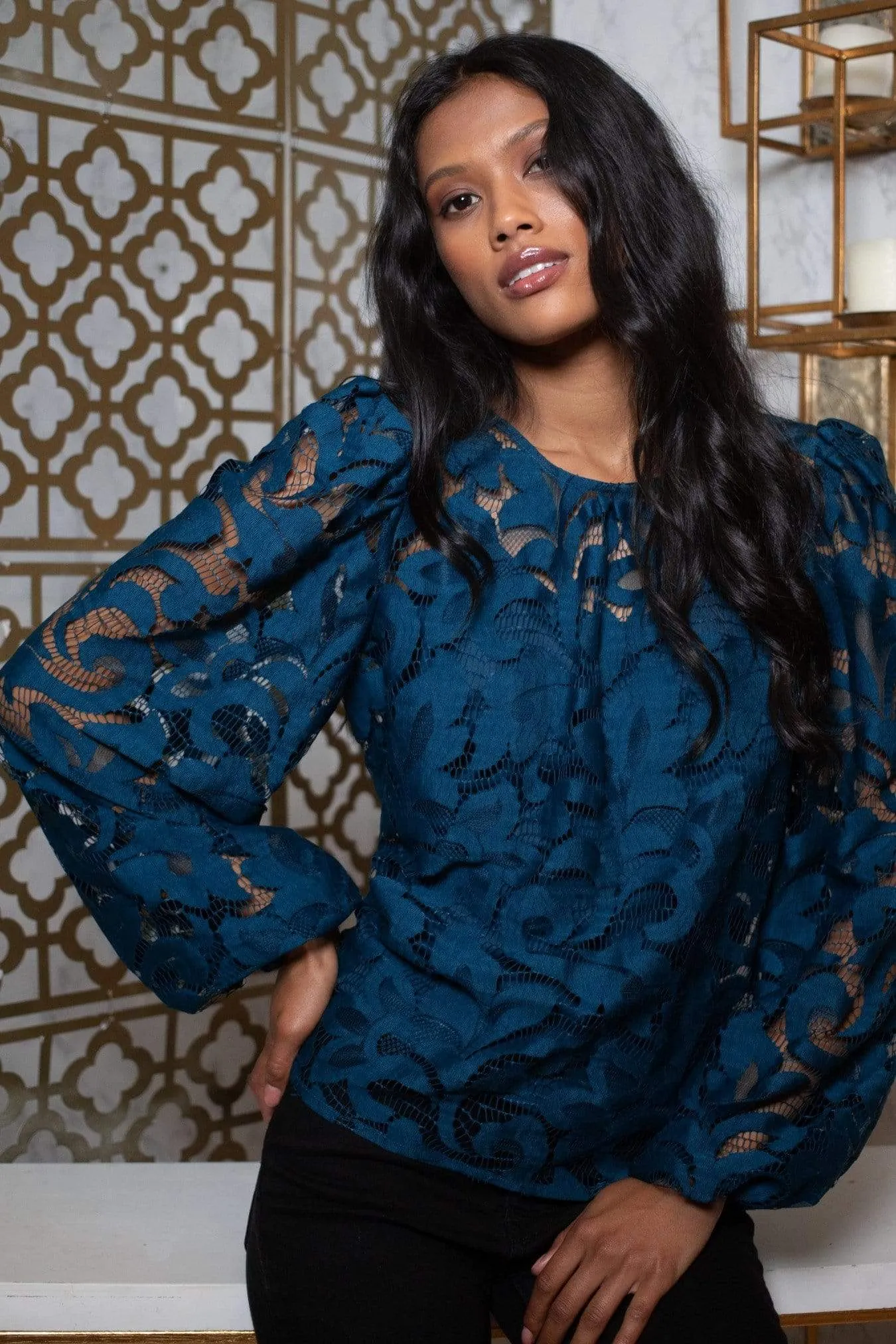 Harlow Top - Teal Lace