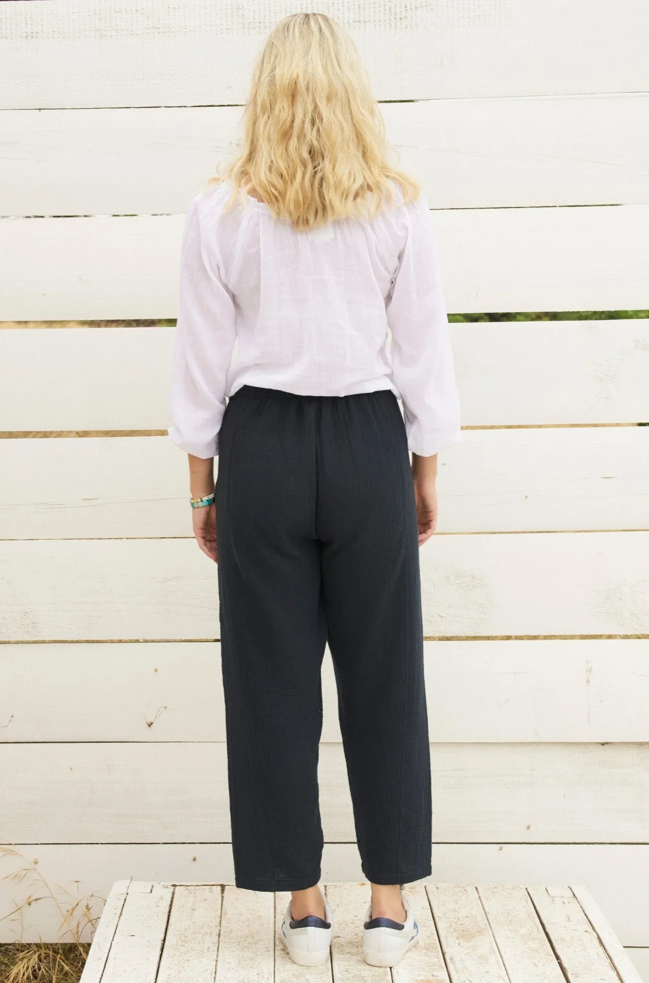 Ilana Long Sleeve Frill Organic Cotton Gauze Top | White