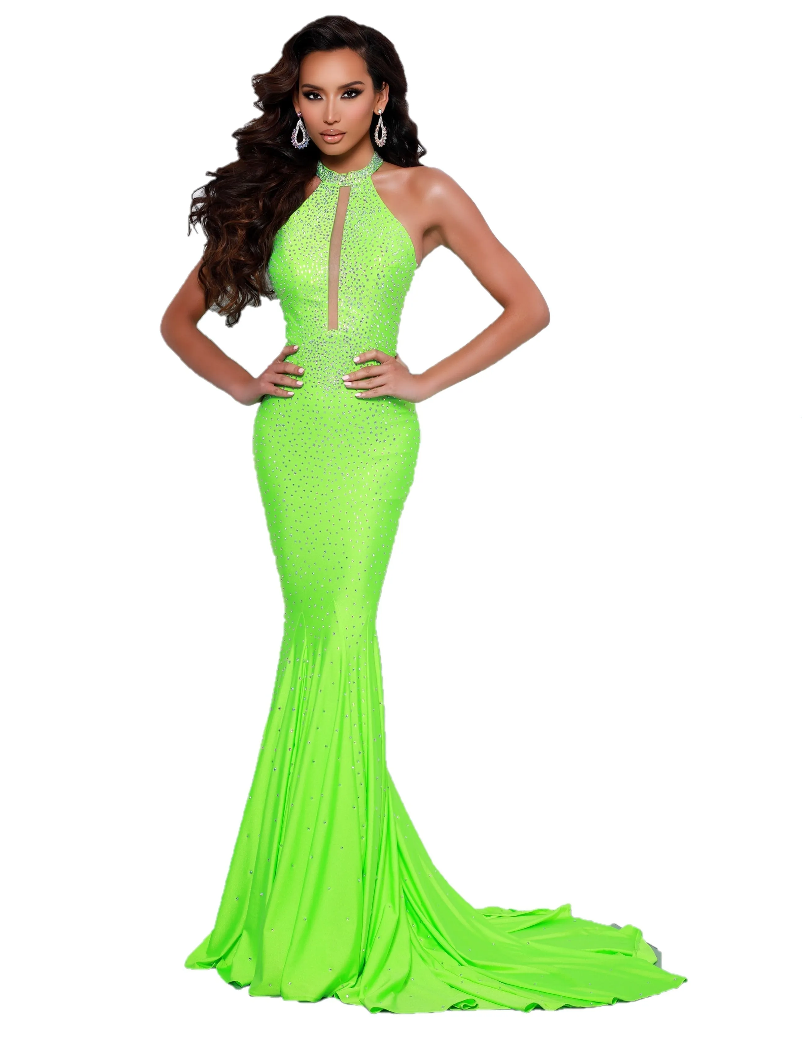 Johnathan Kayne 2037 Long Crystal Studded Jersey Mermaid Prom Dress Pageant Gown