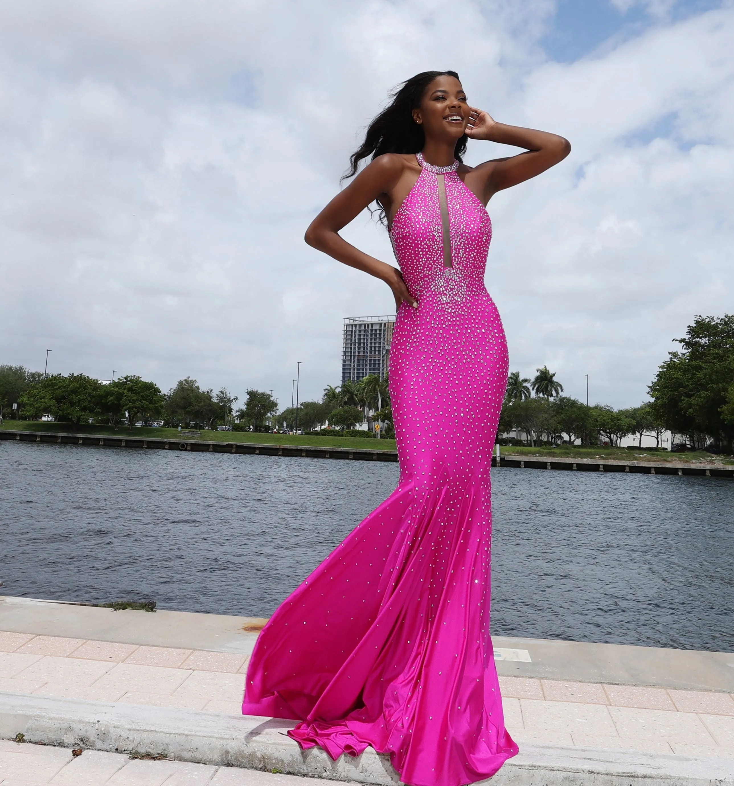 Johnathan Kayne 2037 Long Crystal Studded Jersey Mermaid Prom Dress Pageant Gown