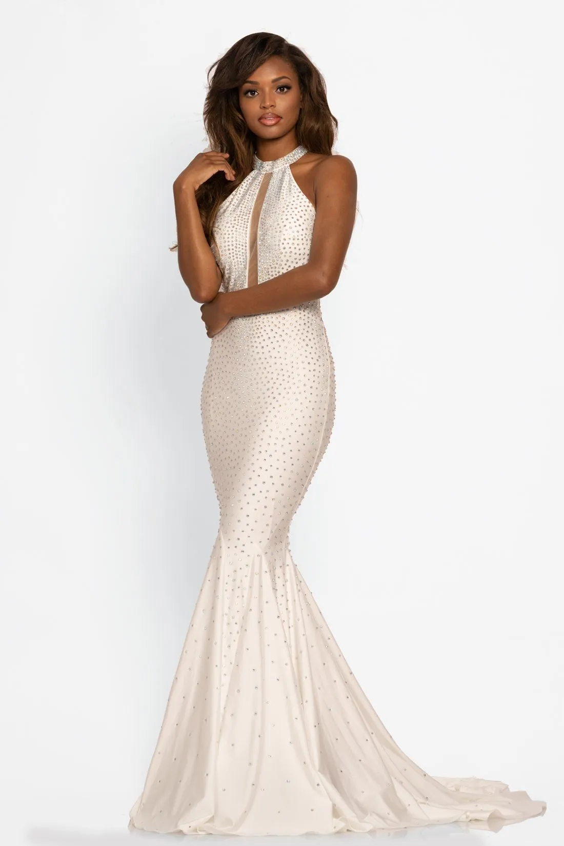 Johnathan Kayne 2037 Long Crystal Studded Jersey Mermaid Prom Dress Pageant Gown