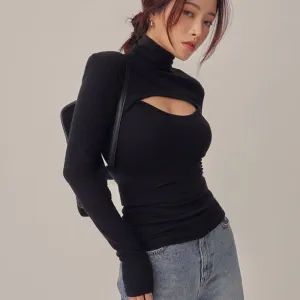 Joskaa Christmas Gift Women Sexy Ribber Knitted Turtleneck Top 2024 Autumn Korean Slim Pullover Sweater Casual Soft Warm Long Sleeve Hollow Pullover