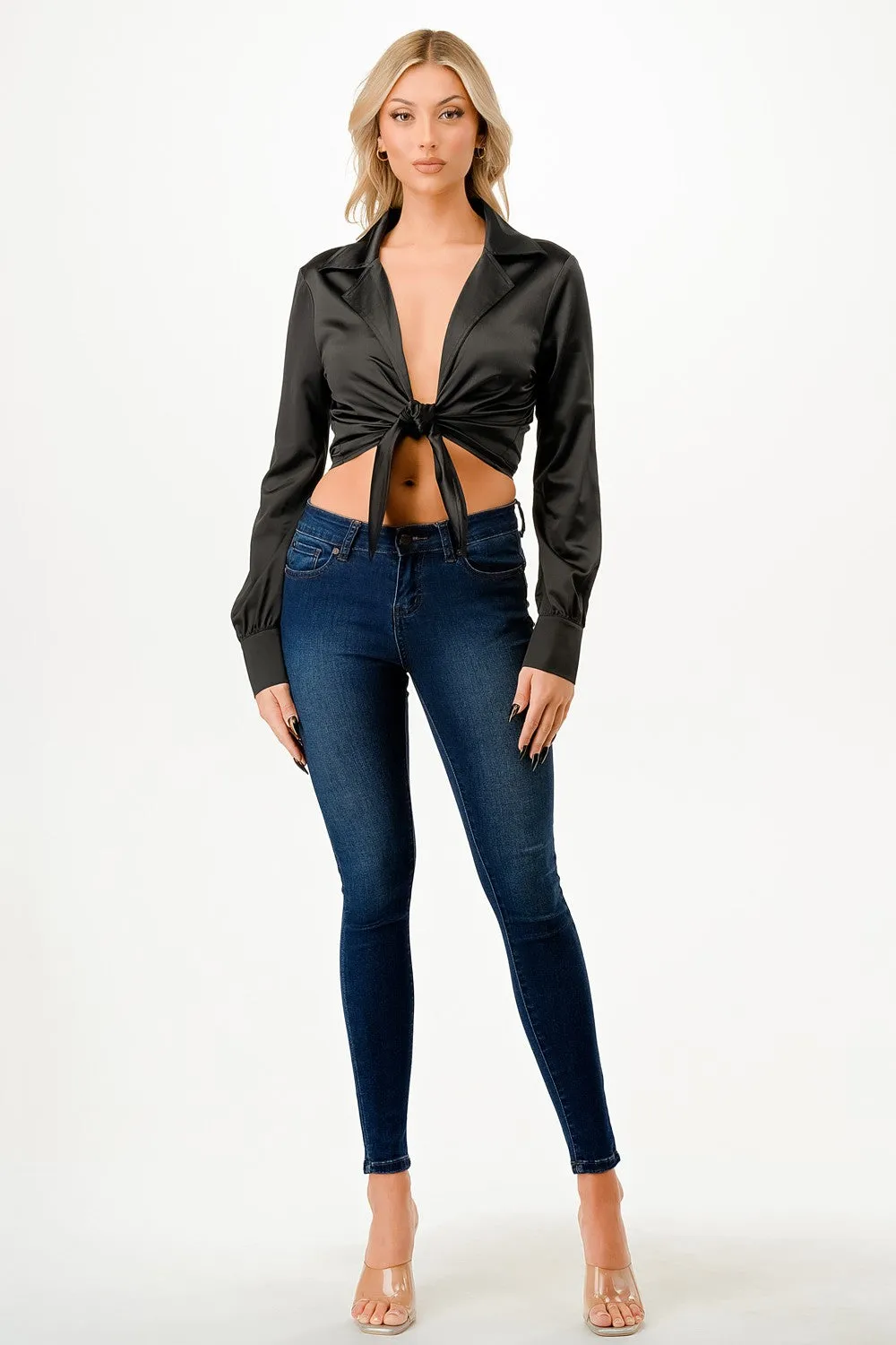 LOEN SATIN FRONT-TIE TOP