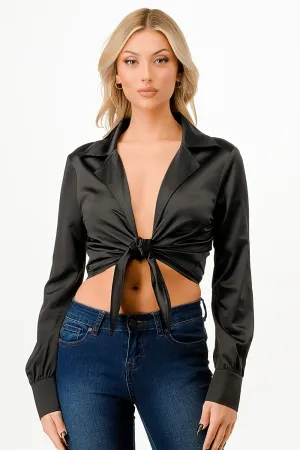 LOEN SATIN FRONT-TIE TOP