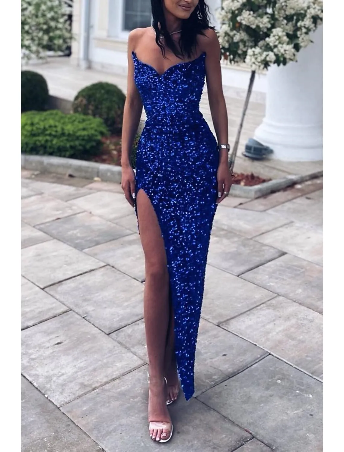 Mermaid / Trumpet Evening Gown Convertible Infinity Dress Prom Birthday Sweep / Brush Train Sleeveless V Neck Sequined with Sequin