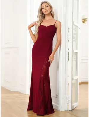Mermaid / Trumpet Evening Gown Cut Out Dress Wedding Party Birthday Floor Length Sleeveless V Neck Polyester with Slit Embroidery