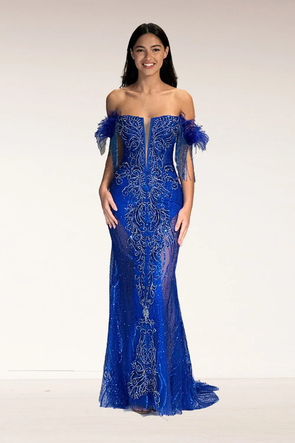 Off Shoulder Sheer Mermaid Dress by Lucci Lu C8119
