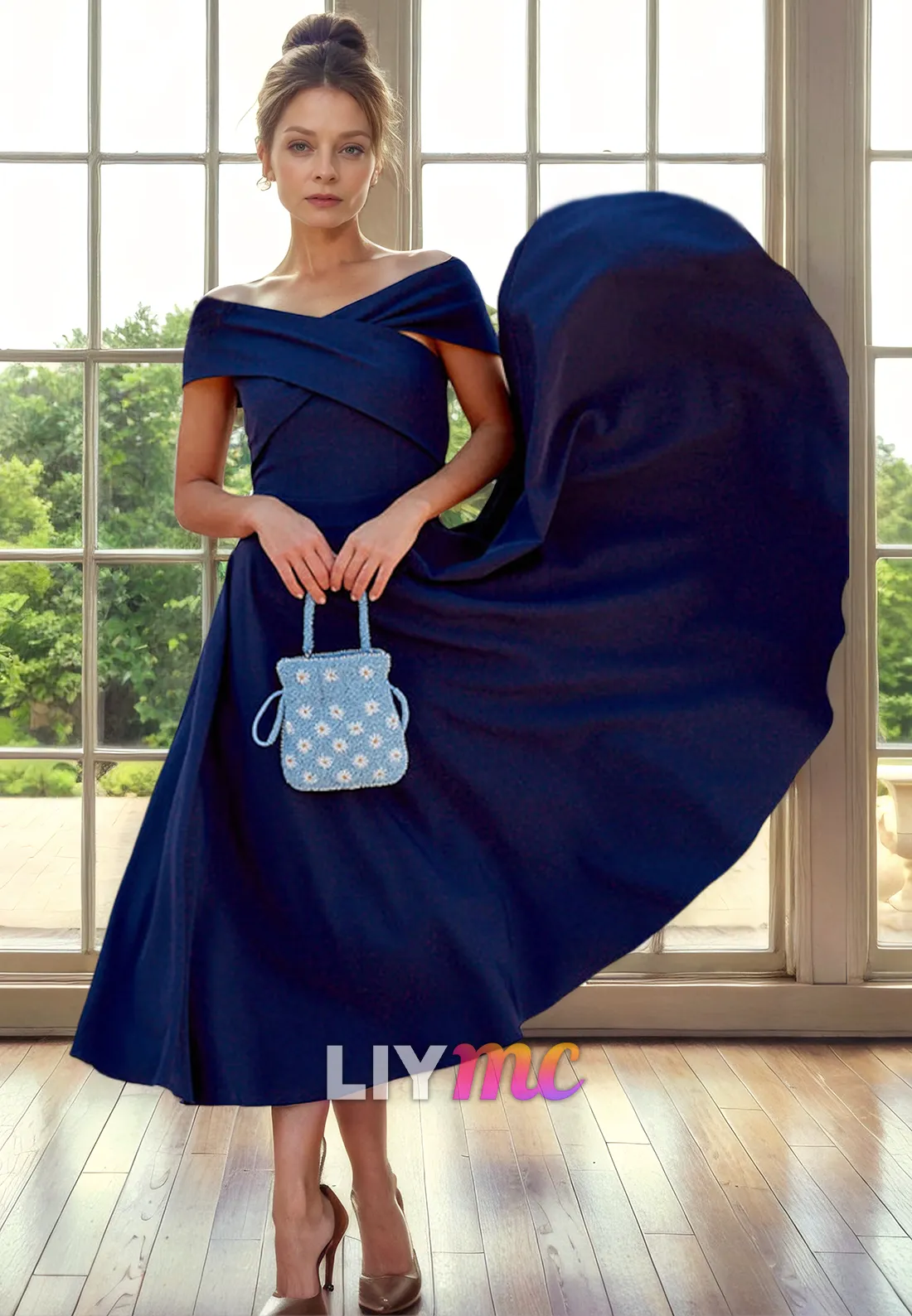 Off-Shoulder Sleeveless Sleek Pleated A-Line Mother of Bride Dress Cocktail Dress