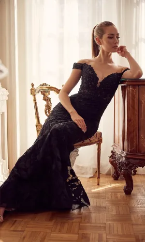 Off-the-Shoulder Long Mermaid Lace Prom Dress