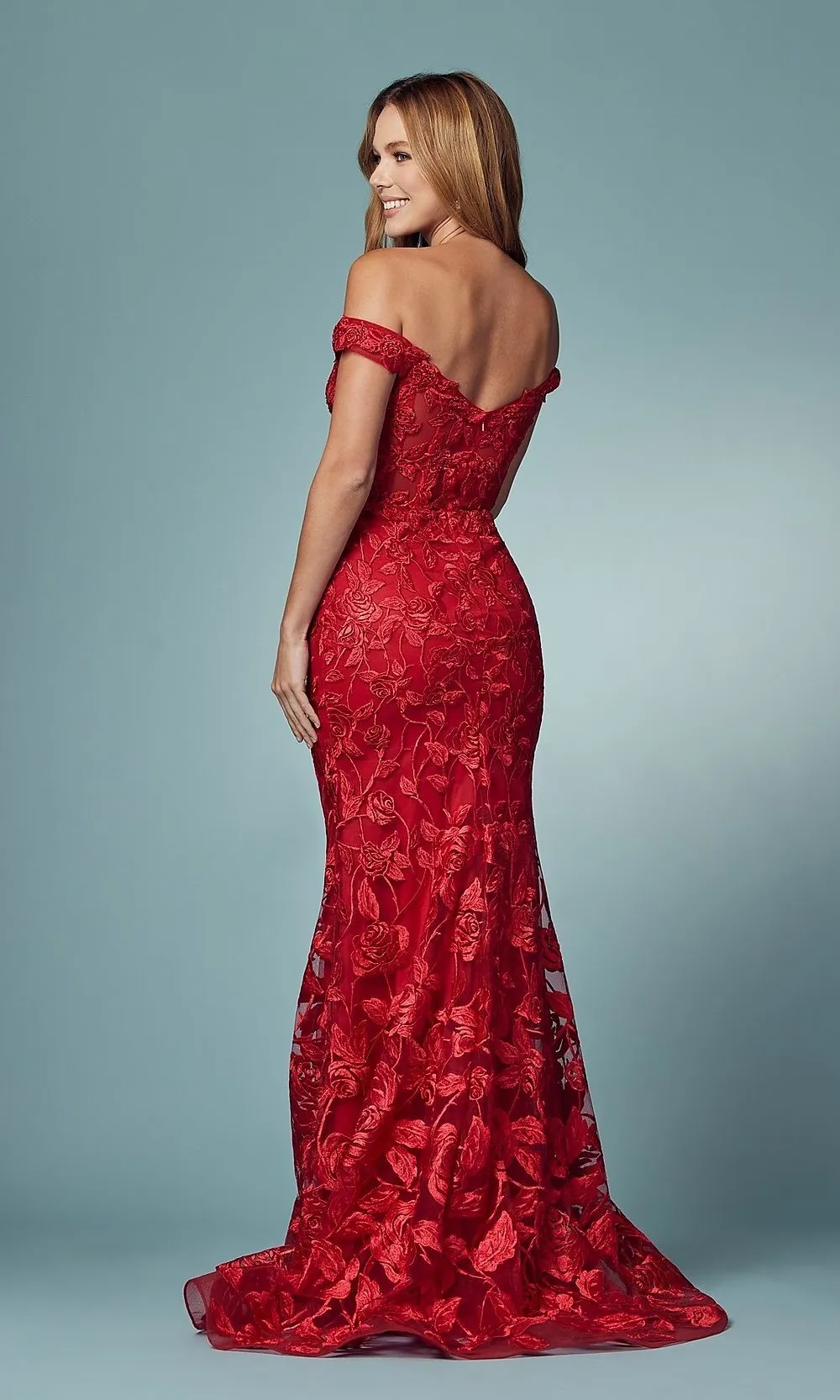 Off-the-Shoulder Long Mermaid Lace Prom Dress