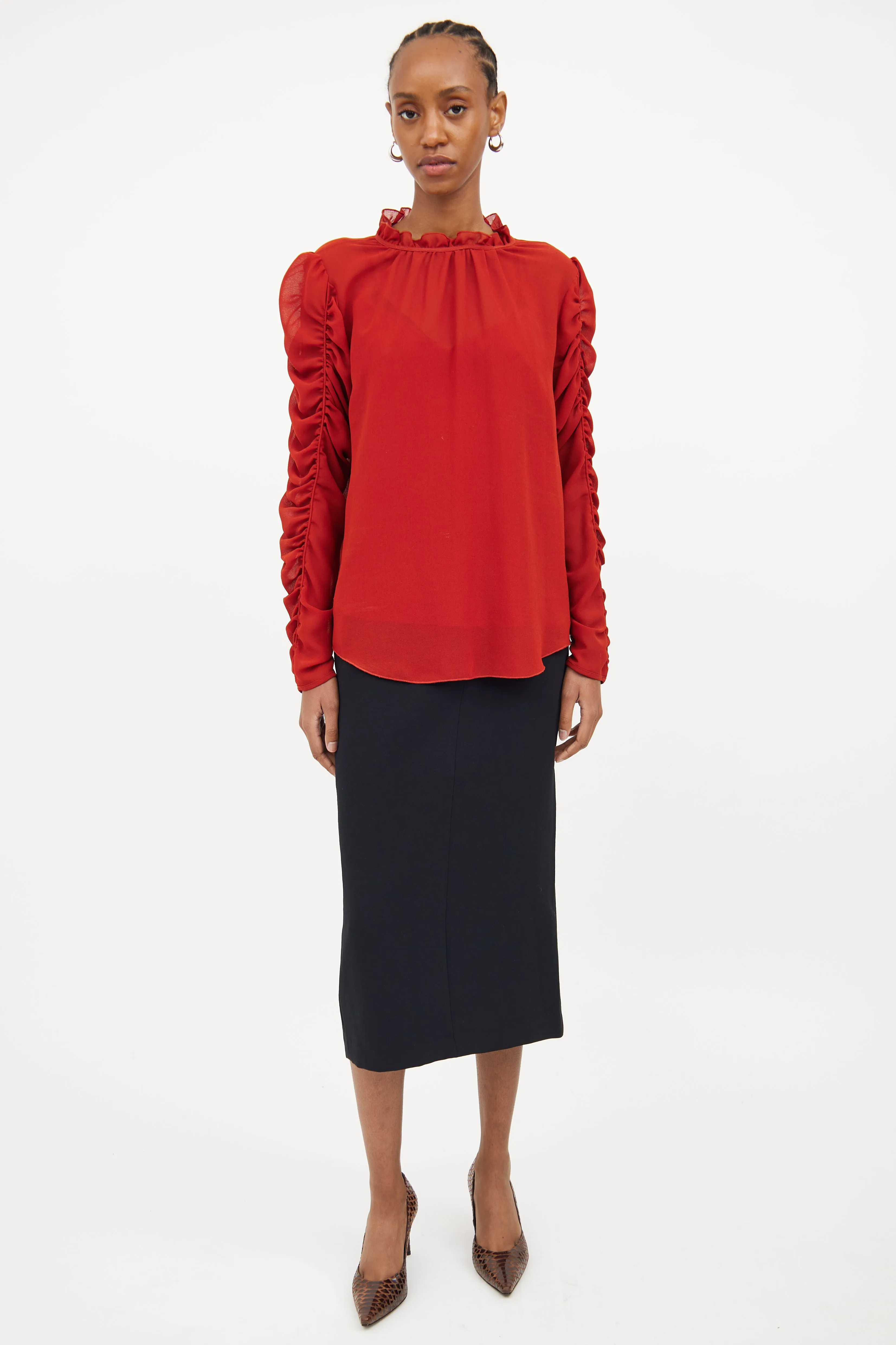 Orange Gathered Sleeve Blouse