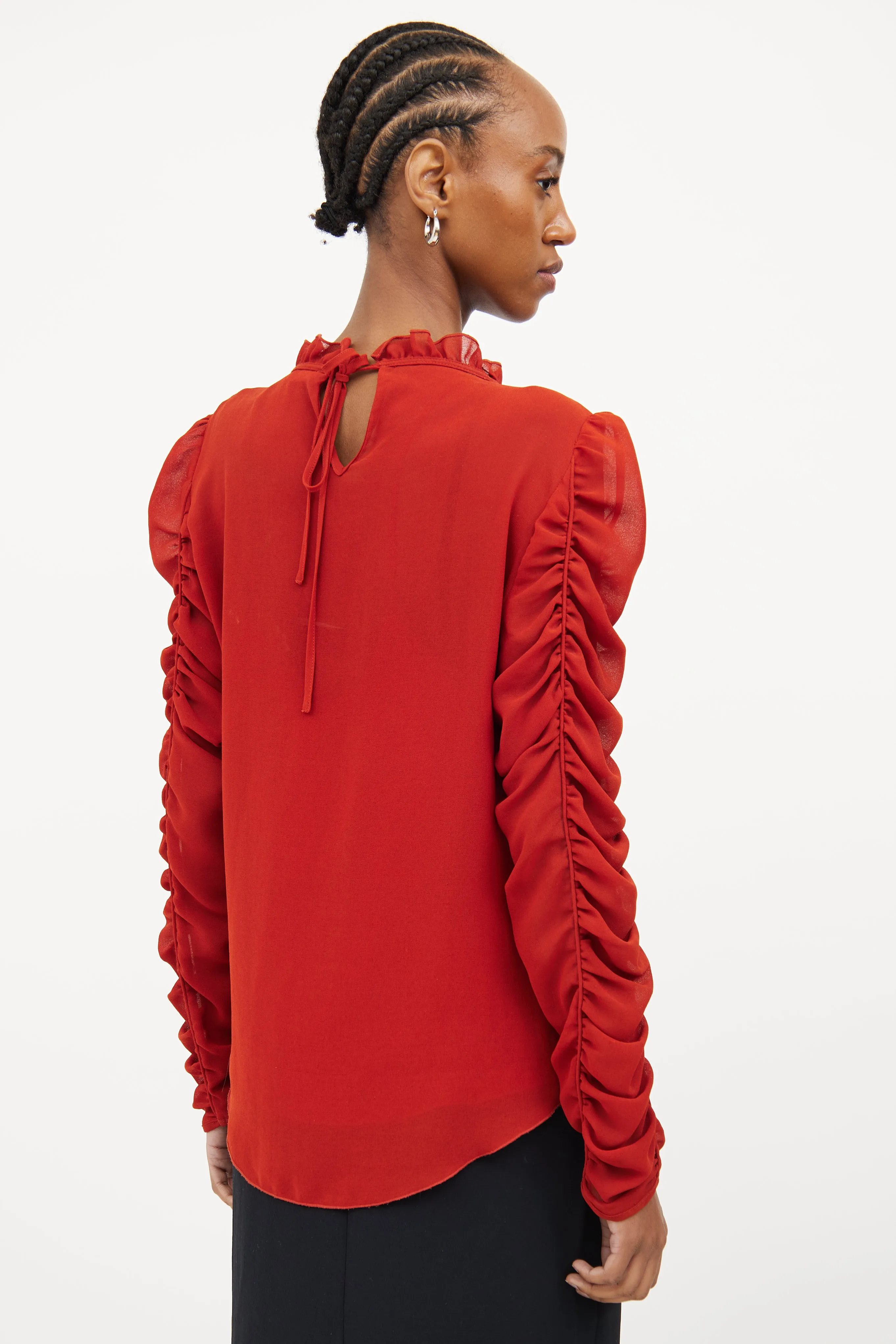 Orange Gathered Sleeve Blouse