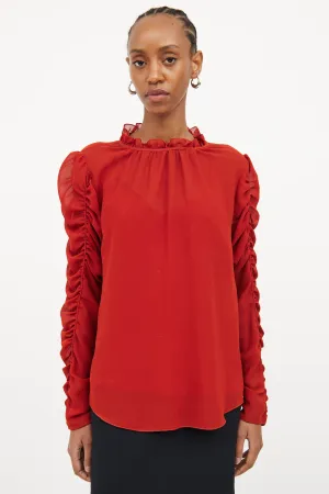 Orange Gathered Sleeve Blouse
