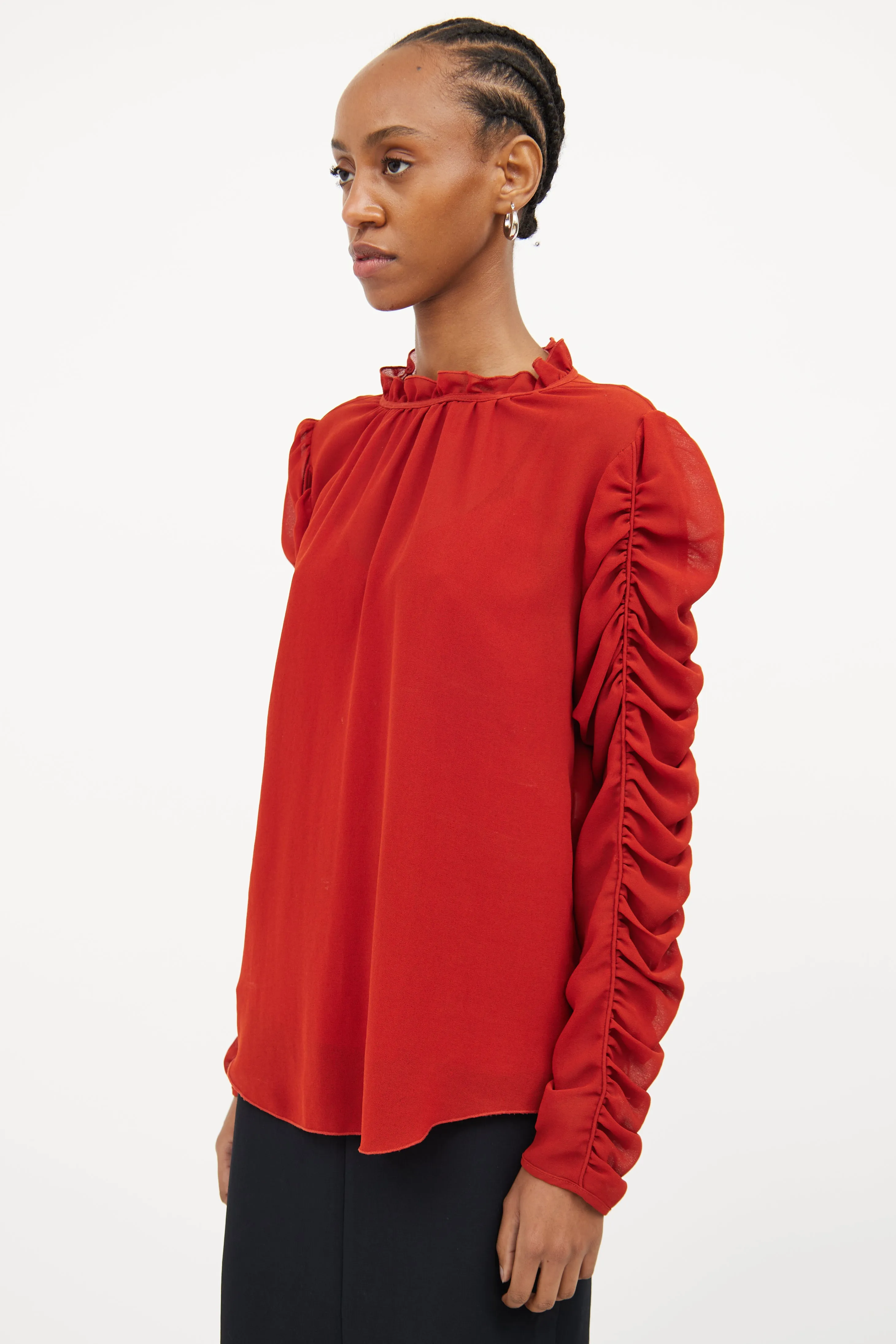Orange Gathered Sleeve Blouse