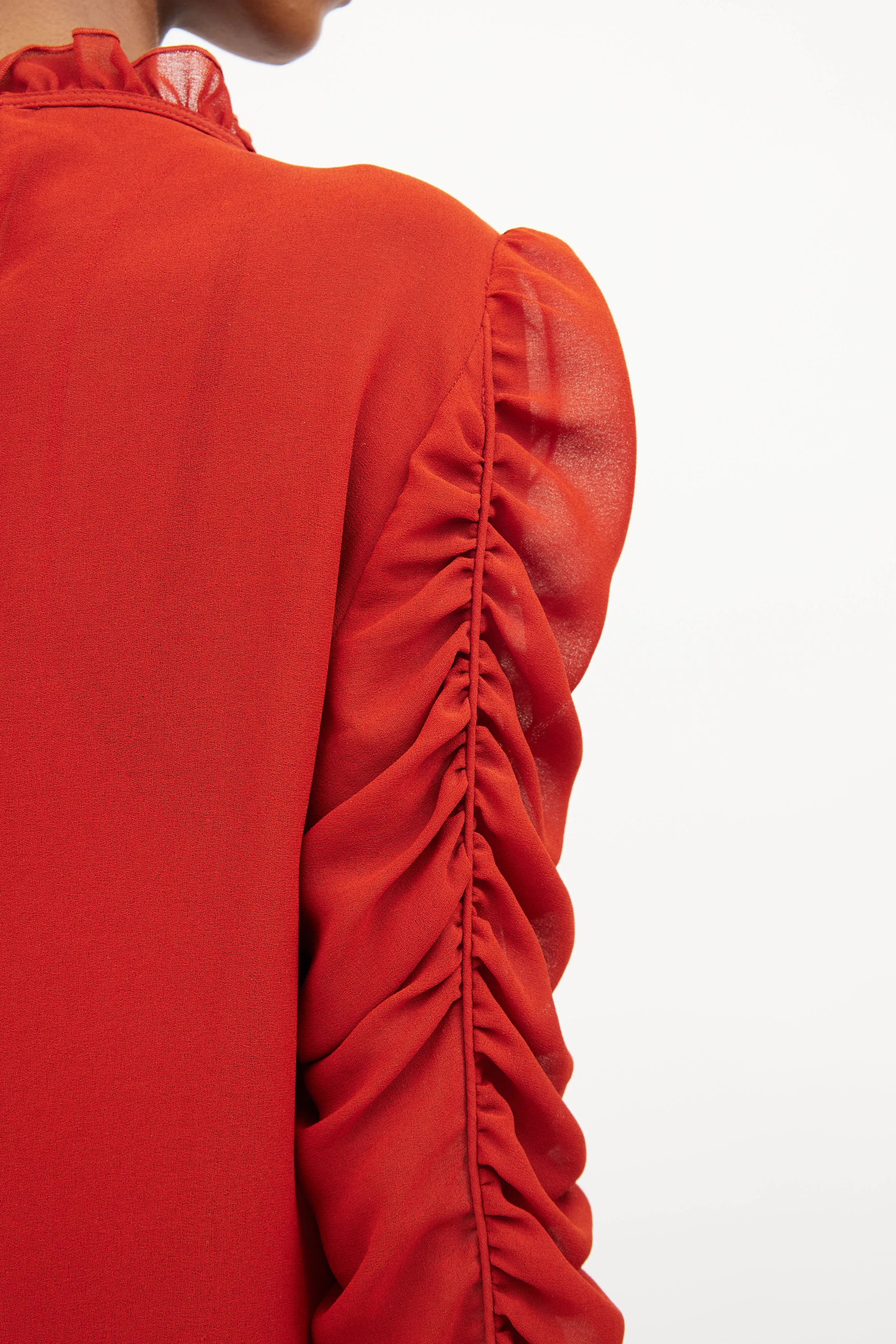 Orange Gathered Sleeve Blouse